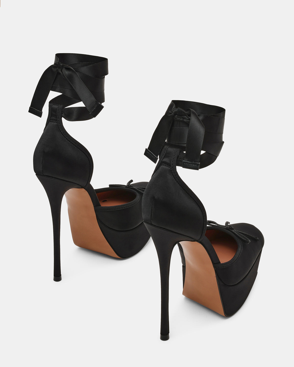 Steve Madden LISTEN Black Satin Stiletto Pump Lace-Up Women's Heel
