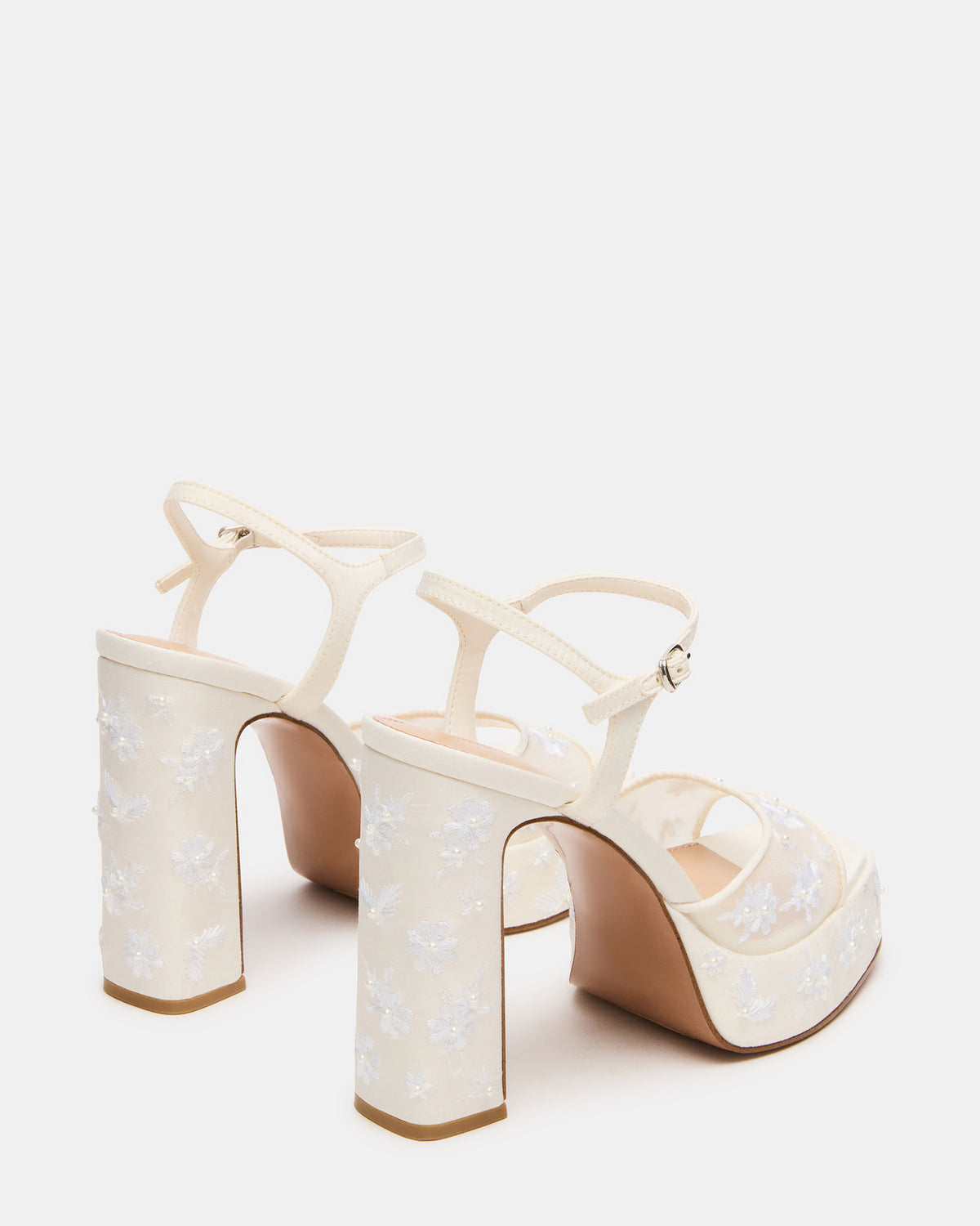 Steve Madden LIANDRA Embellished White Mesh Platform Square-Toe Strappy Women's Heel