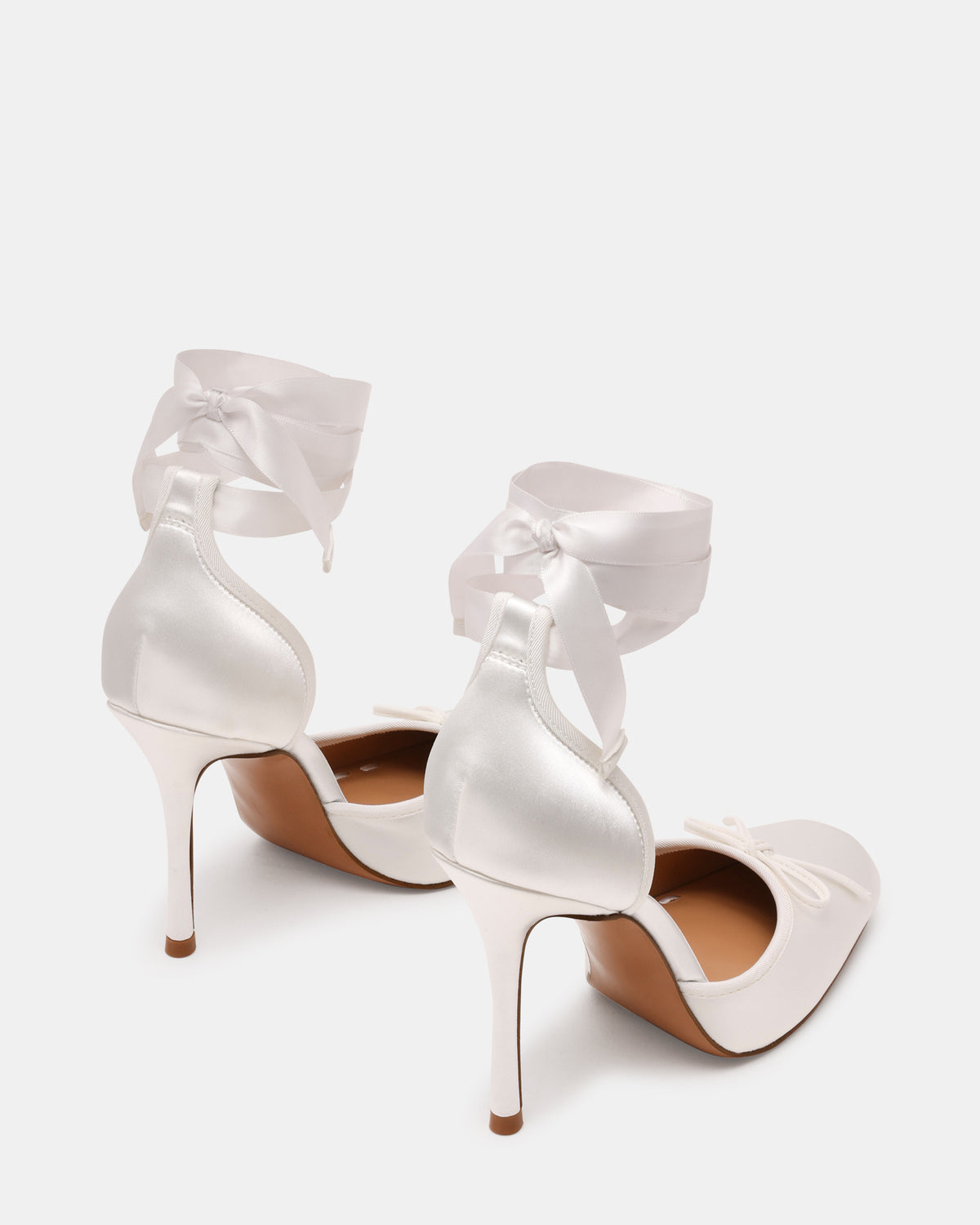 Steve Madden LARINA Ivory Satin Square-Toe Stiletto Pump Lace-Up Women's Heel