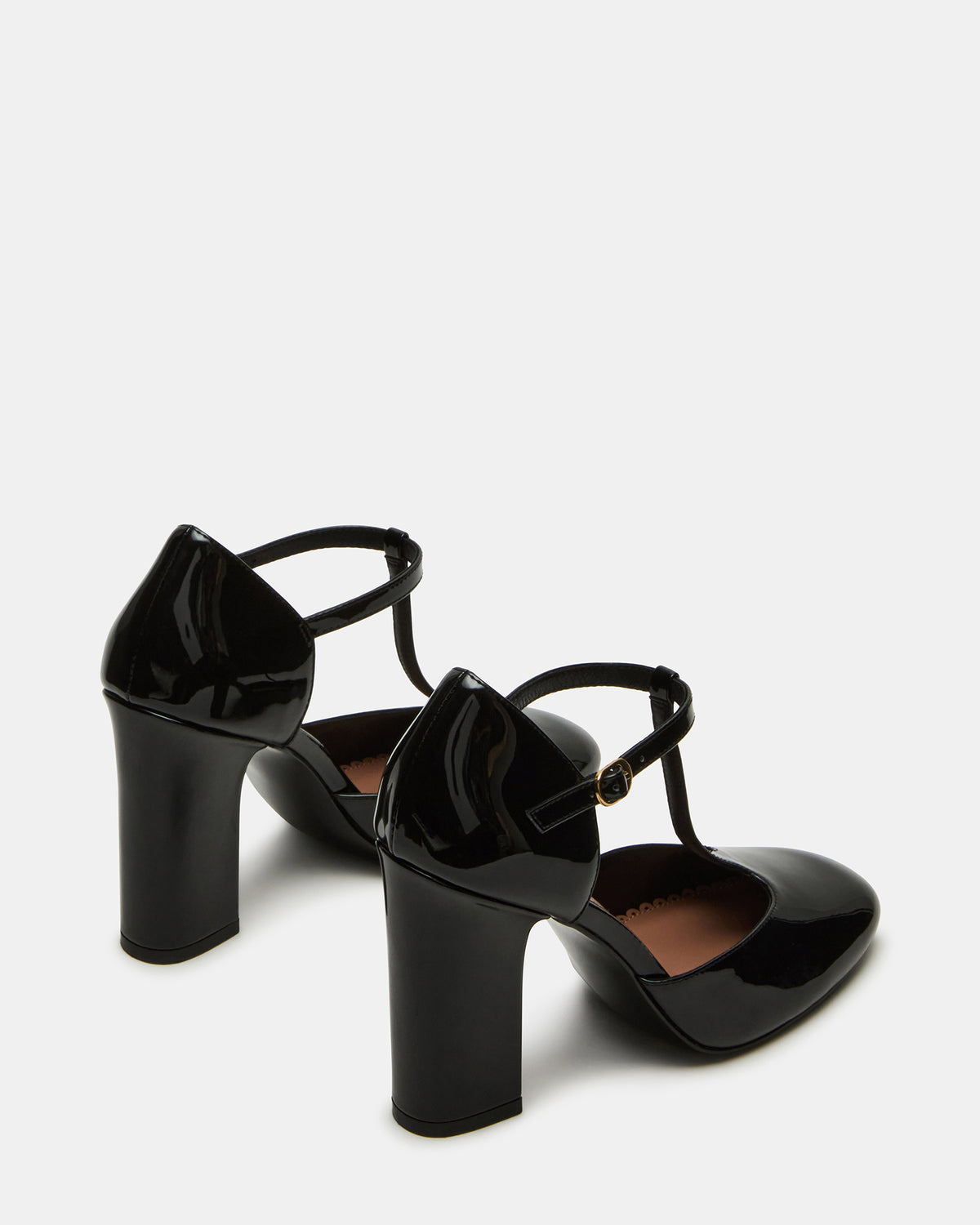 Steve Madden MALCOLM Black Patent T-Strap Block Heel Women's Heel