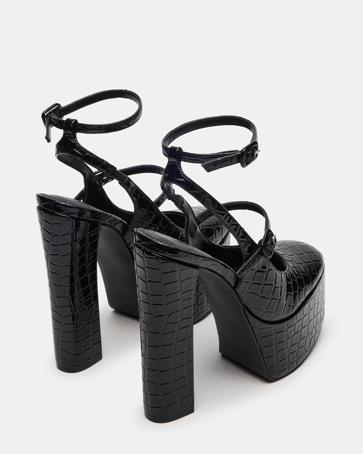 Steve Madden SCOTLYN Black Crocodile Women's Platform Block Heel
