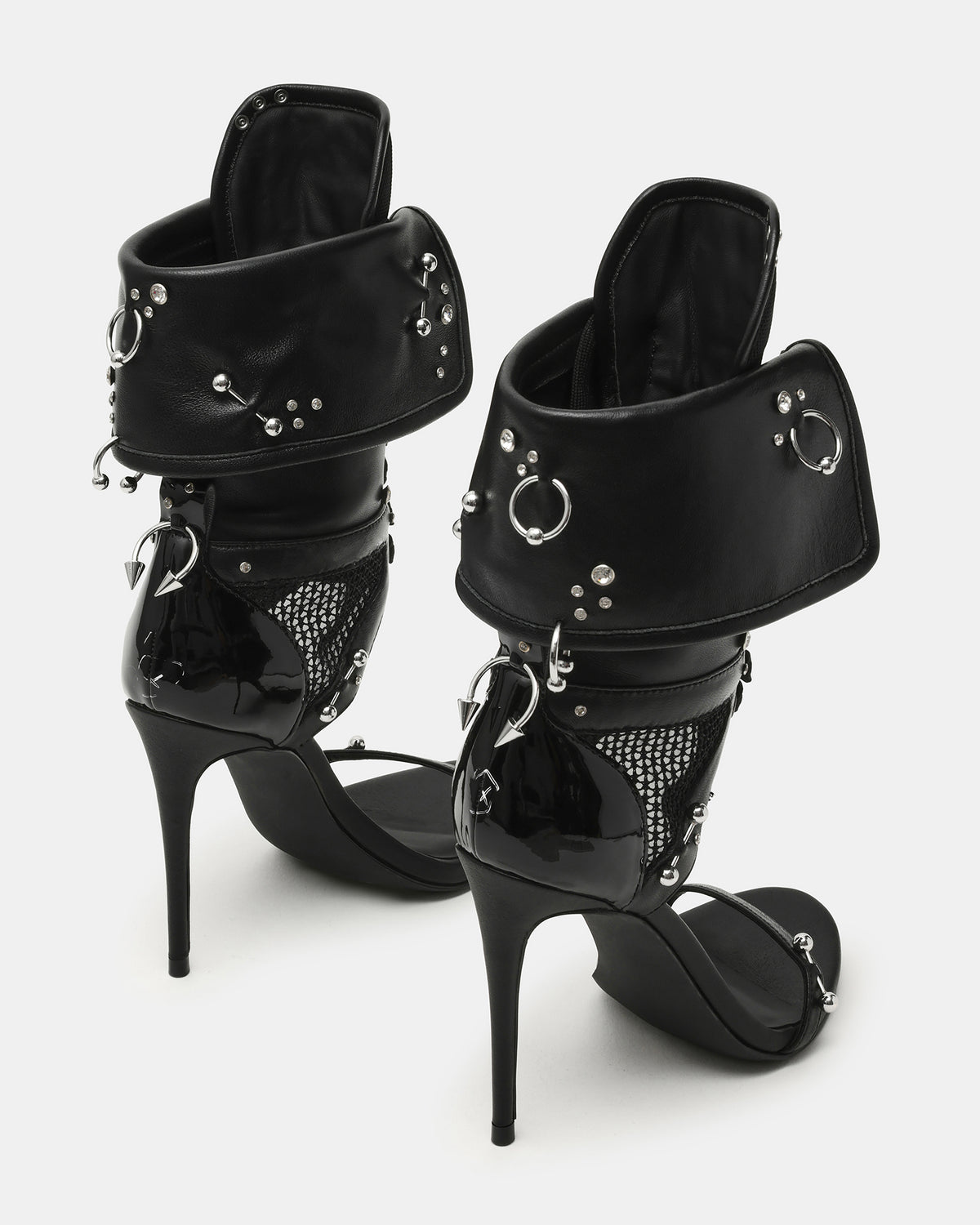 Steve Madden CASELLA Piercing Black Open-Toe Stiletto Lace-Up Women's Heel