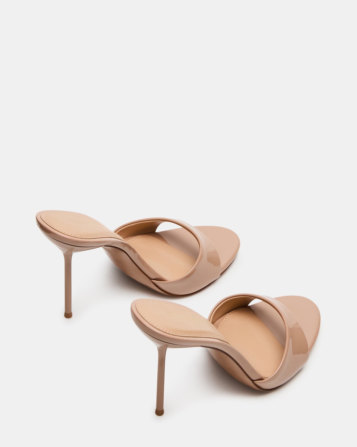 Steve Madden DAVINA Tan Patent Rounded Open-Toe Mule Stiletto Women's Heel