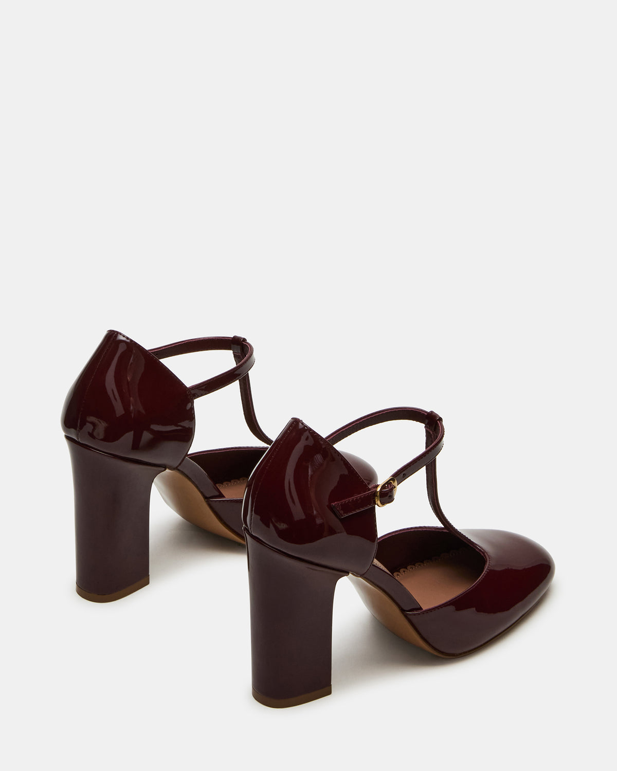 Steve Madden MALCOLM Burgundy Patent T-Strap Block Heel Women's Heel