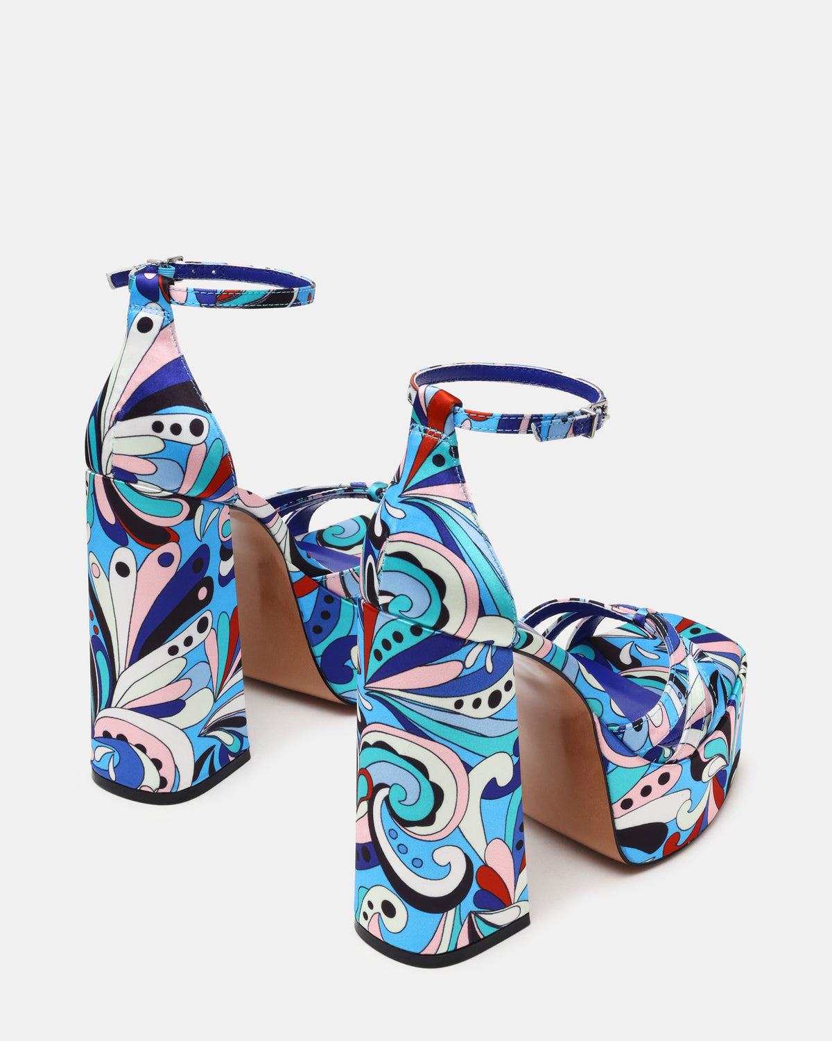 Steve Madden RETRO Blue Print Open-Toe Block Heel Platform Women's Heel