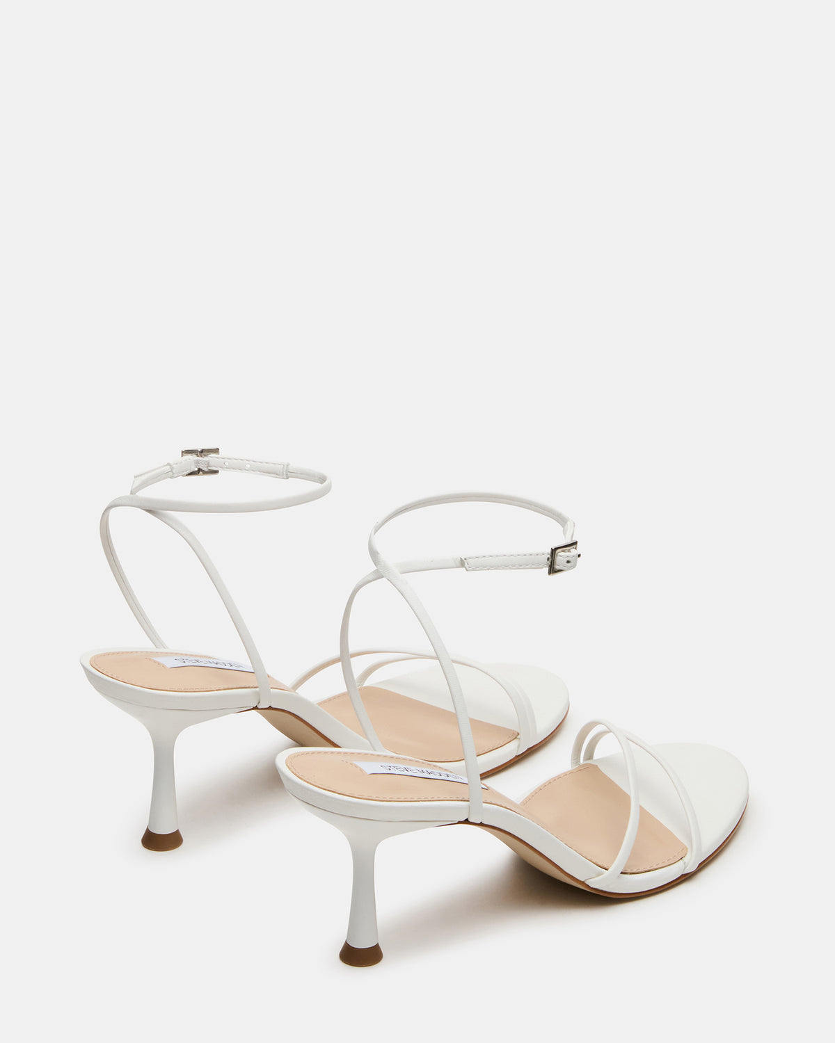 Steve Madden ERAS White Leather Stiletto Round-Toe Ankle Strap Women's Heel