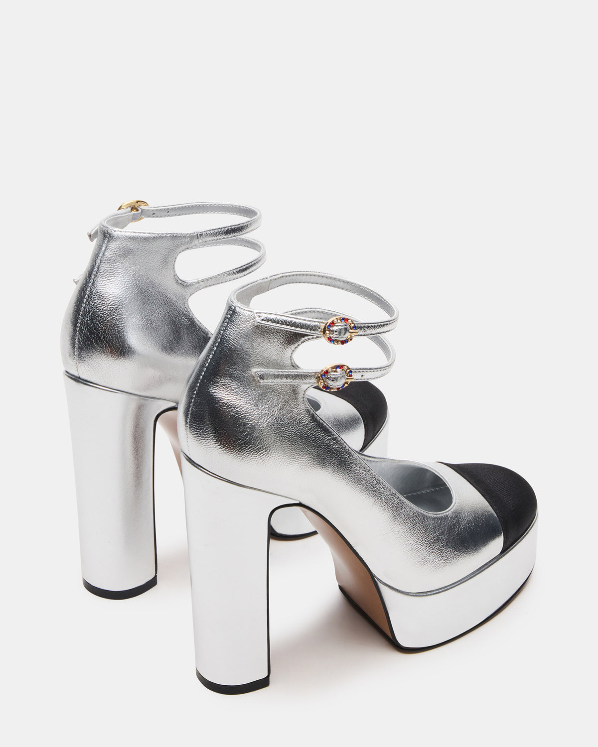 Steve Madden PEYTON Silver Leather Block Heel Platform Women's Heel