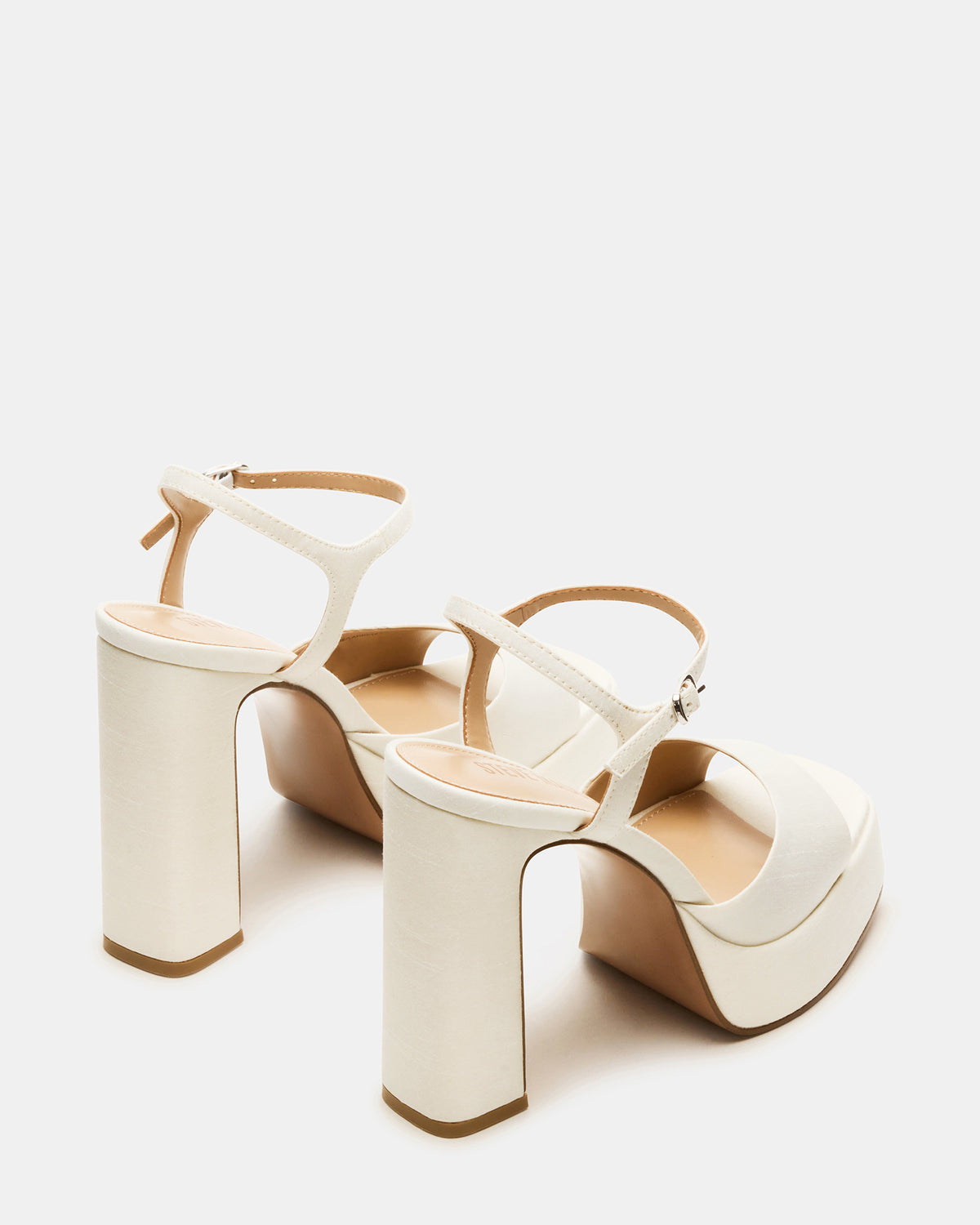Steve Madden LINADRA Ivory Satin Women's Platform Square-Toe Strappy Heel
