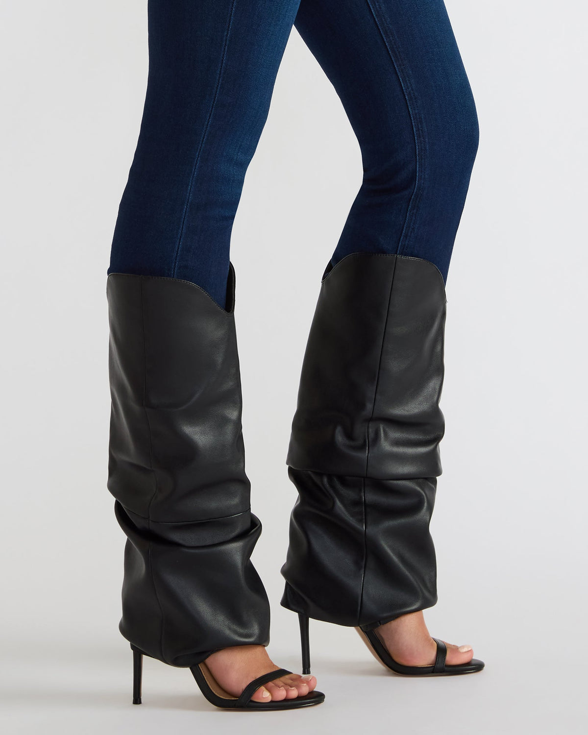 Steve Madden RAVINE Denim Rhinestones Knee-High Cuffed Stiletto Heel Women's Boot