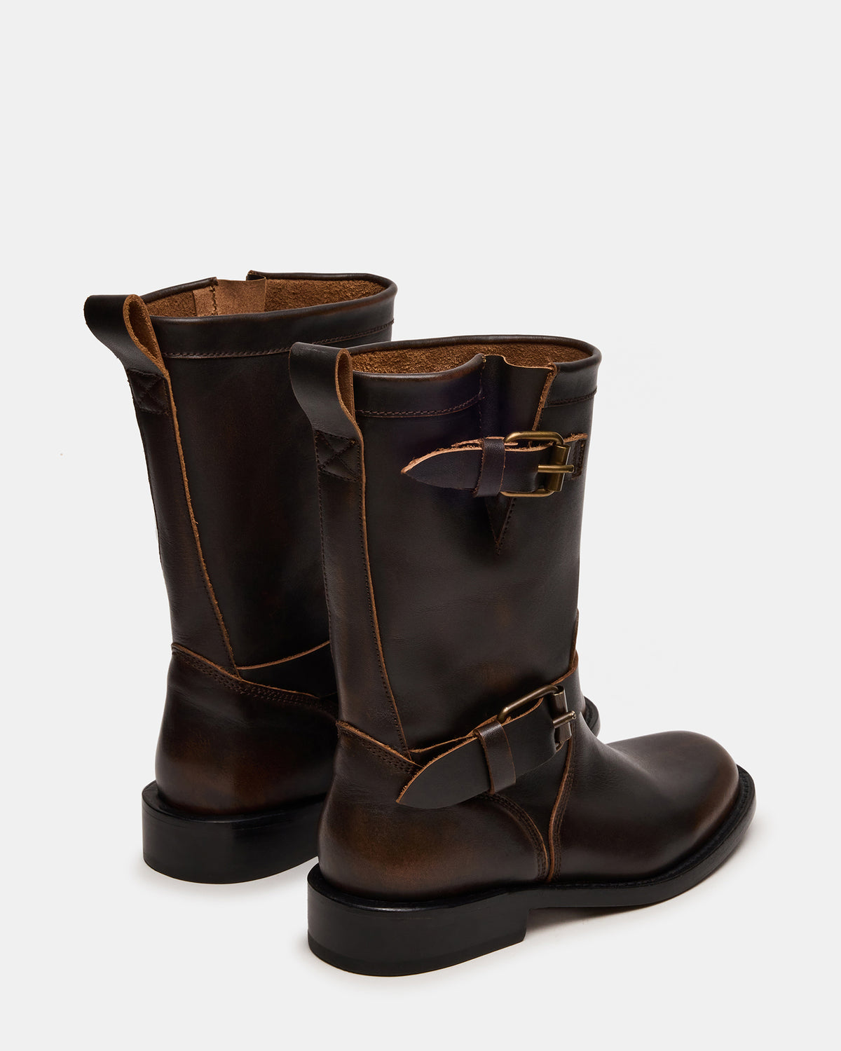 Steve Madden IRVING Black Distressed Buckle Moto Round-Toe Women's Boot