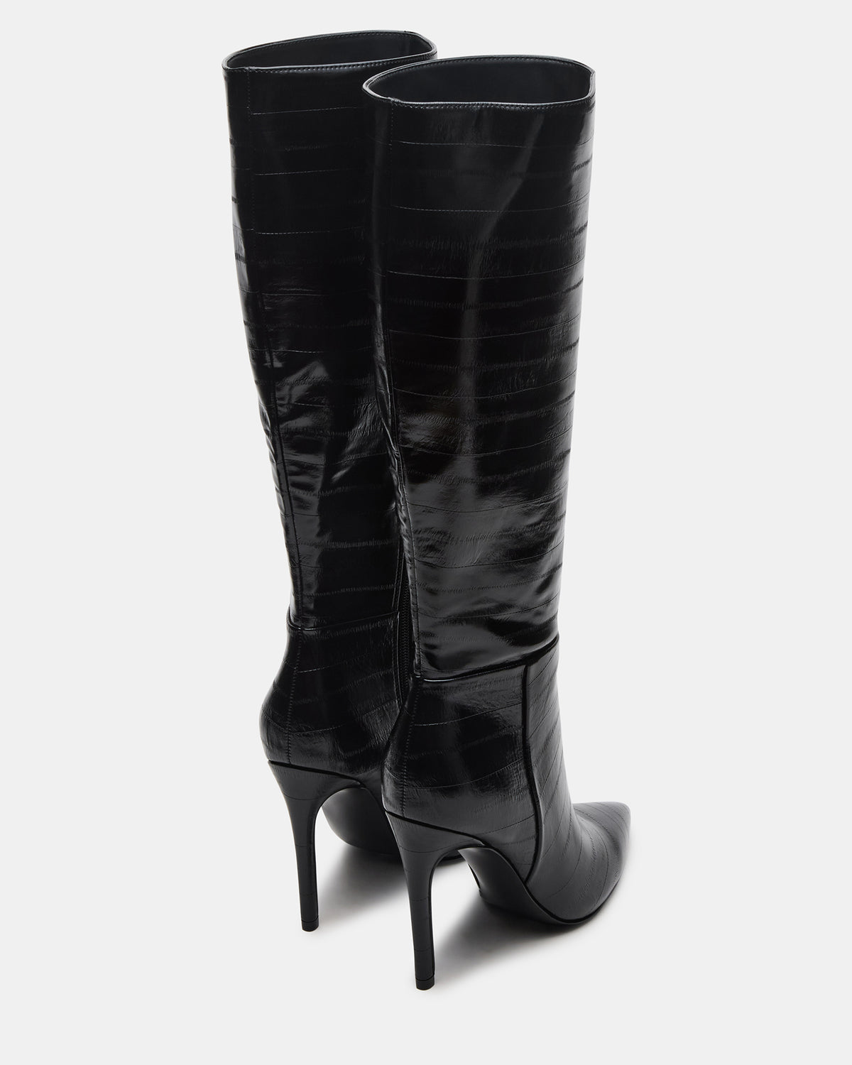 Steve Madden NITRO Black Eel Pointed-Toe Stiletto Heel Knee-High Women's Boots