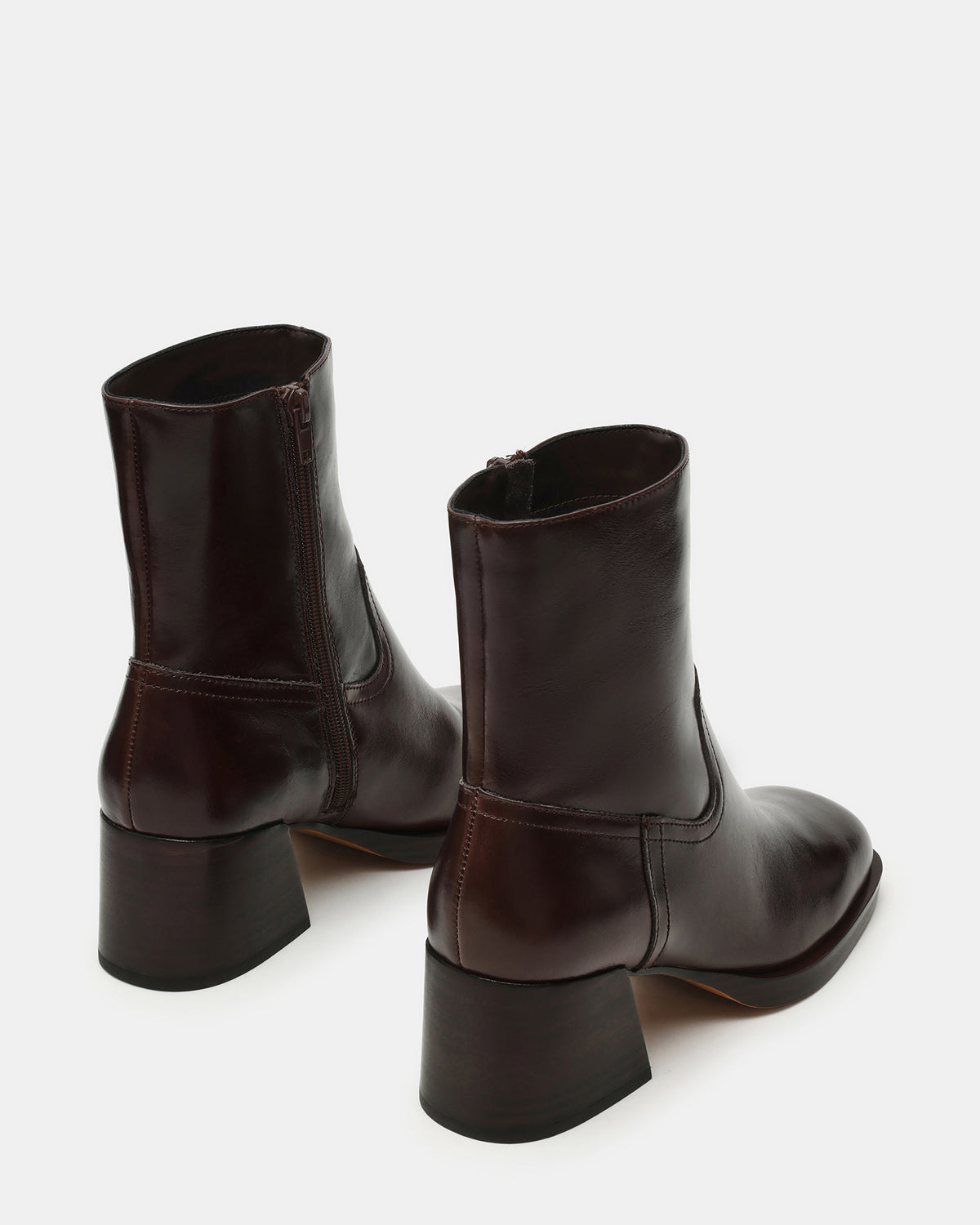 Steve Madden LATCHES Brown Leather Square-Toe Block Heel Women's Ankle Boot