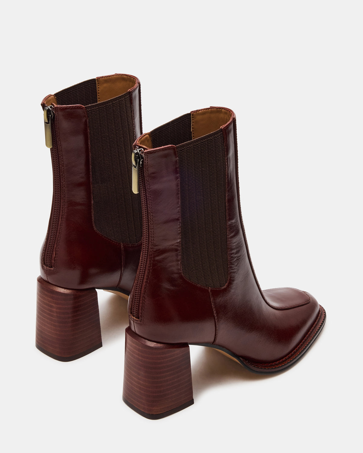 Steve Madden DOWNTOWN Brown Leather Women's Chelsea Block Heel Ankle Boot