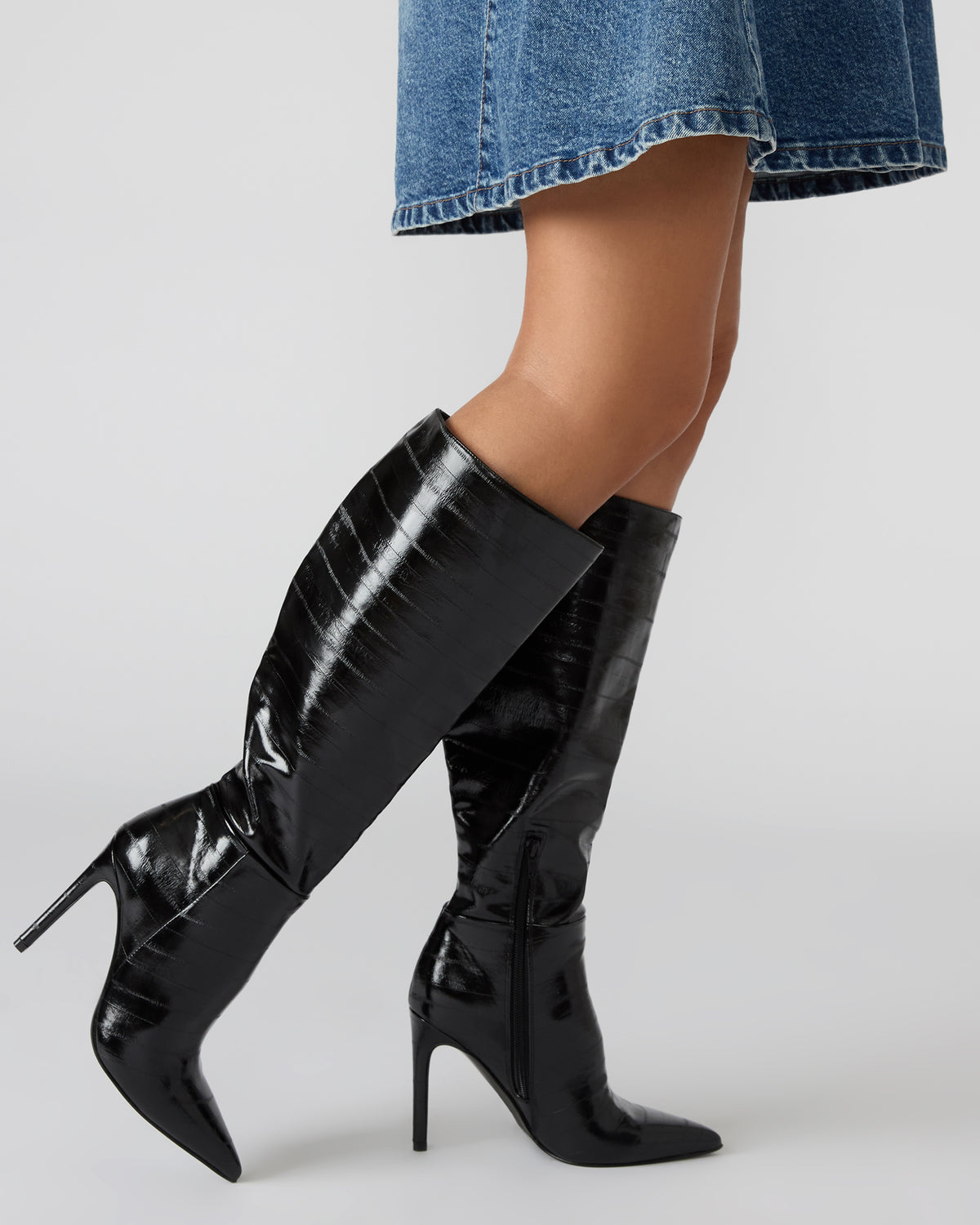 Steve Madden NITRO Brown Snake Pointed-Toe Stiletto Heel Knee-High Women's Boots