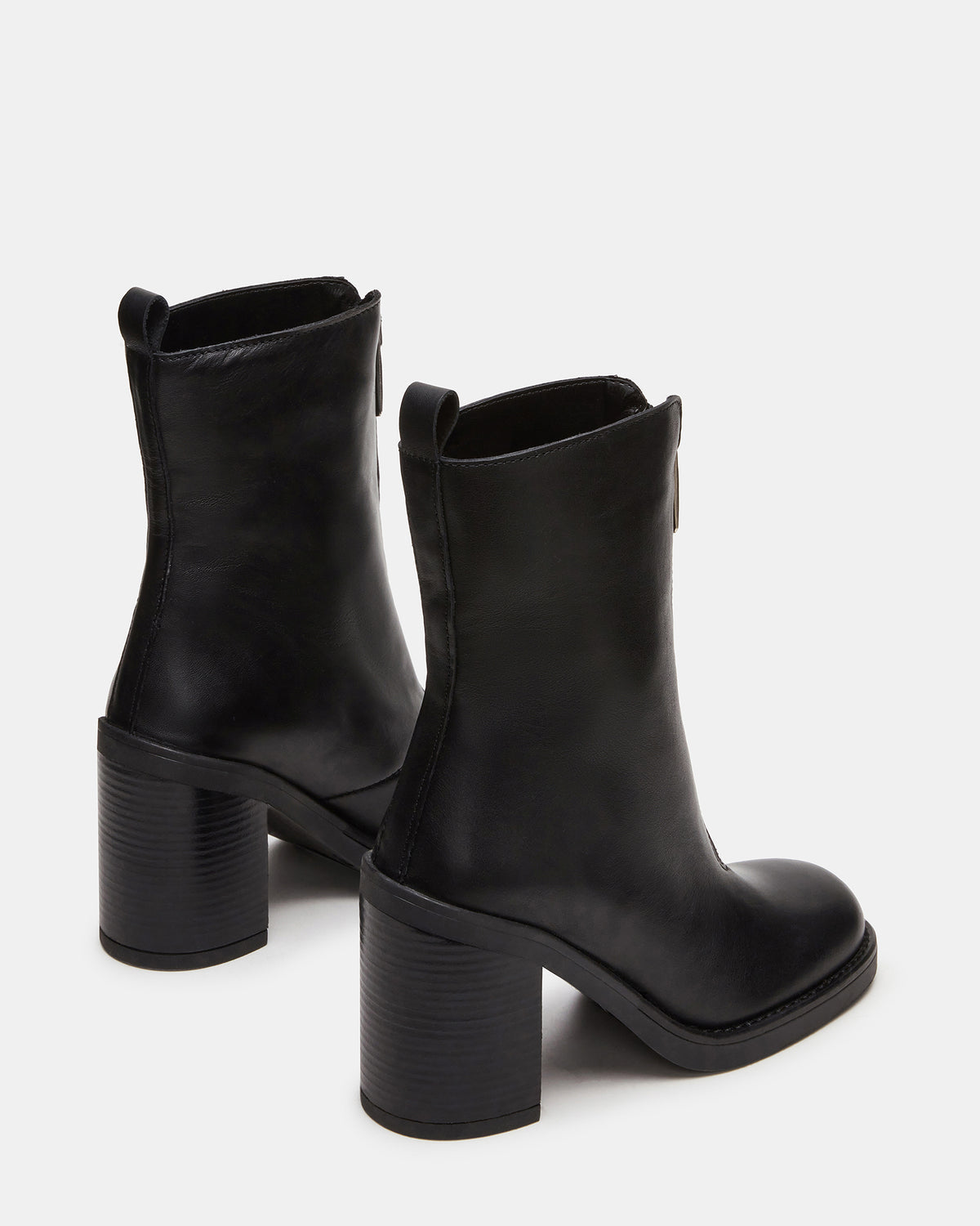 Steve Madden DECLAN Black Leather Block Heeled Ankle Boot | Women's Booties