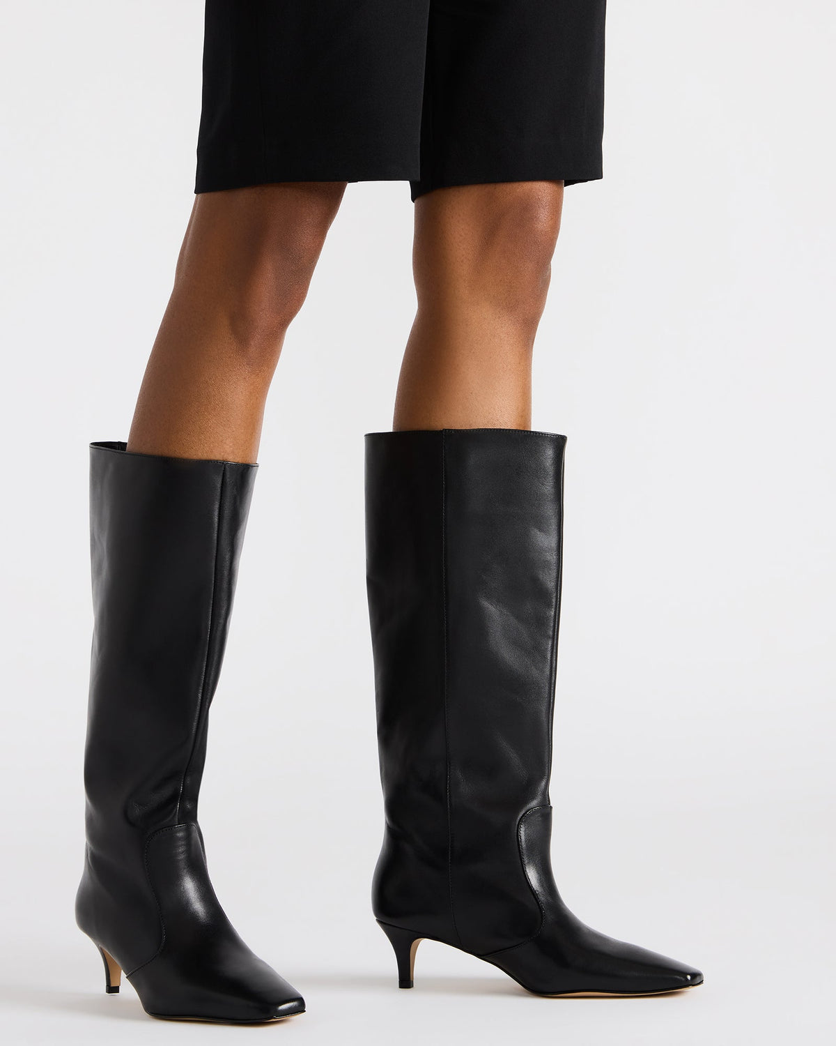 Steve Madden LANDER White Leather Knee-High Kitten Heel Women's Boot