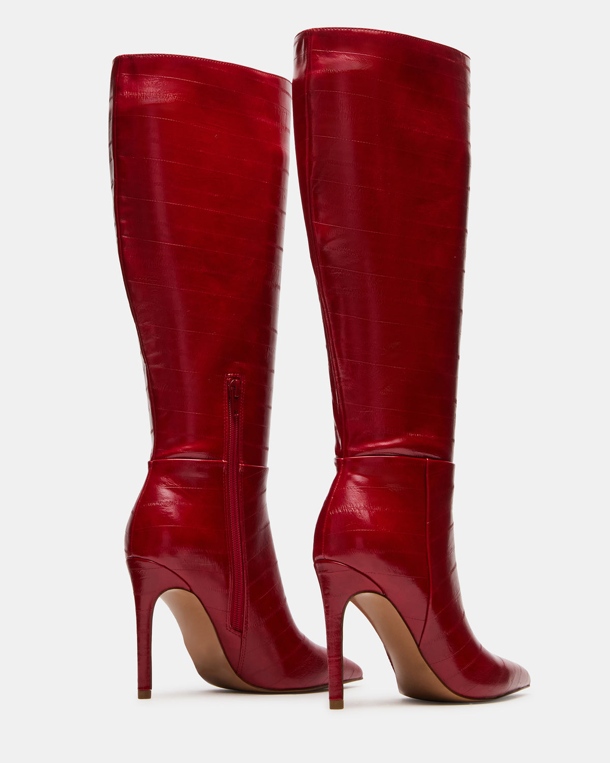 Steve Madden NITRO Red Eel Wide Calf Pointed-Toe Stiletto Heel Knee-High Women's Boots