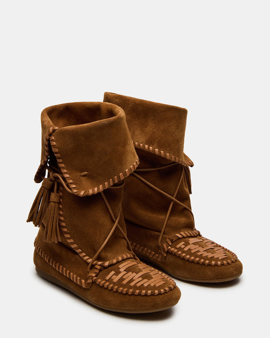 Steve Madden TIPPETT Chestnut Suede Fold-Over Tassel Boot | Women's Boots