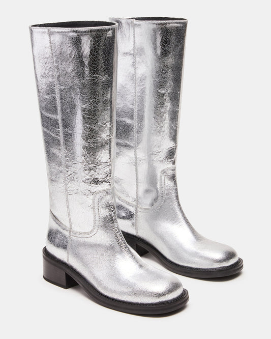 Steve Madden RIGGS Silver Leather Square-Toe Women's Boot