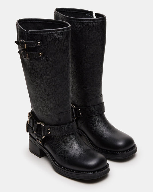 Steve Madden ASTOR Black Leather Wide Calf Knee-High Women's Boot