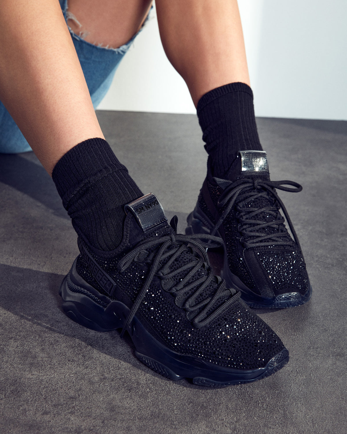 Steve Madden MAXIMA Black Rhinestones Women's Sneakers