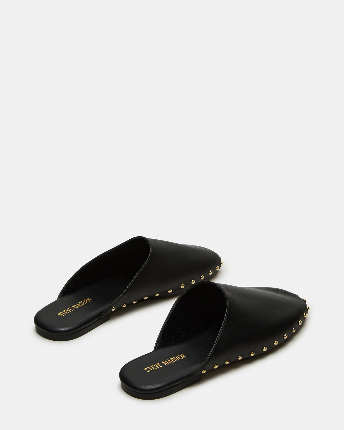 Steve Madden PEARSON Black Leather Rounded-Toe Slip-On Women's Flat