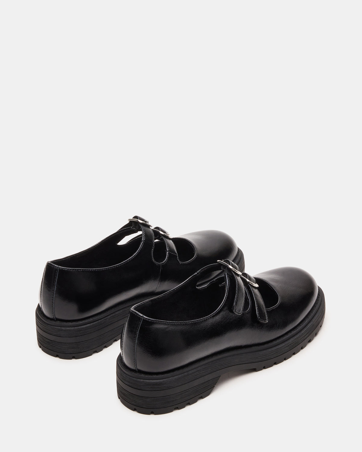 Steve Madden ALBA Black Leather Platform Lug Mary Jane Women's Loafer