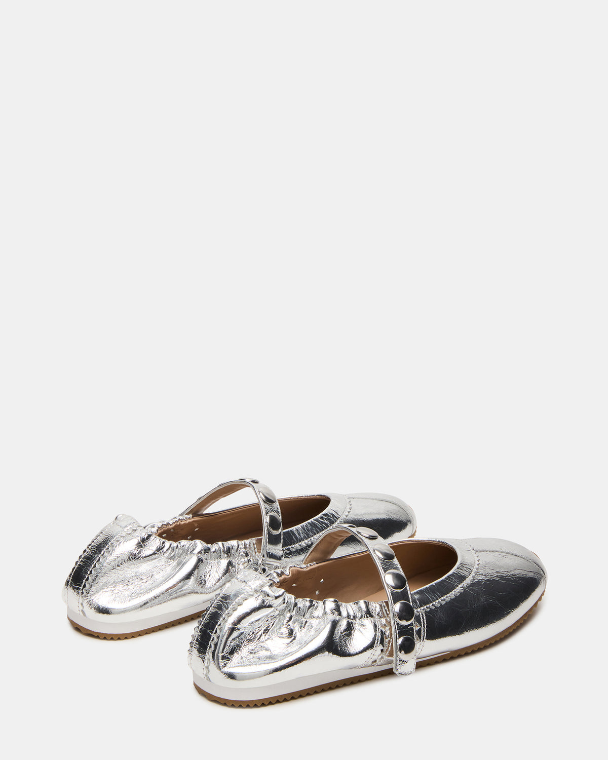 Steve Madden ANAYA Silver Leather Studs Mary Jane Ballet Women's Flat