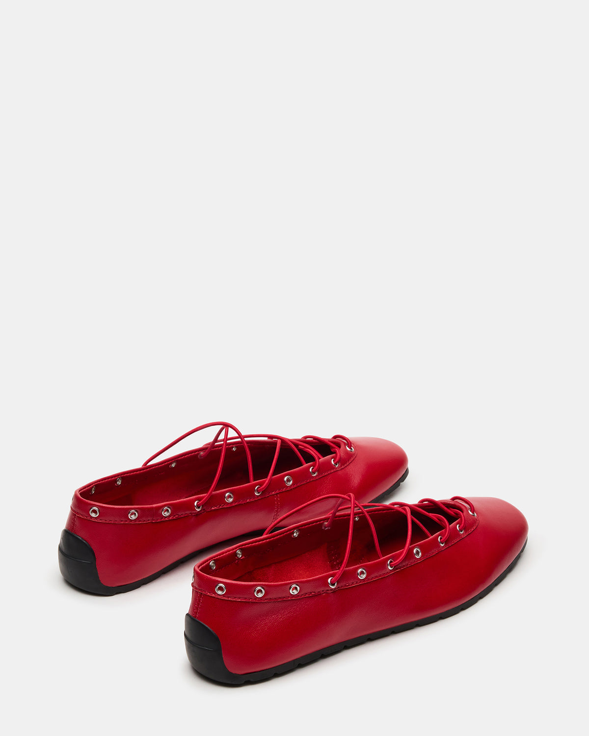 Steve Madden POINTE Red Leather Women's Ballet Square-Toe Flat
