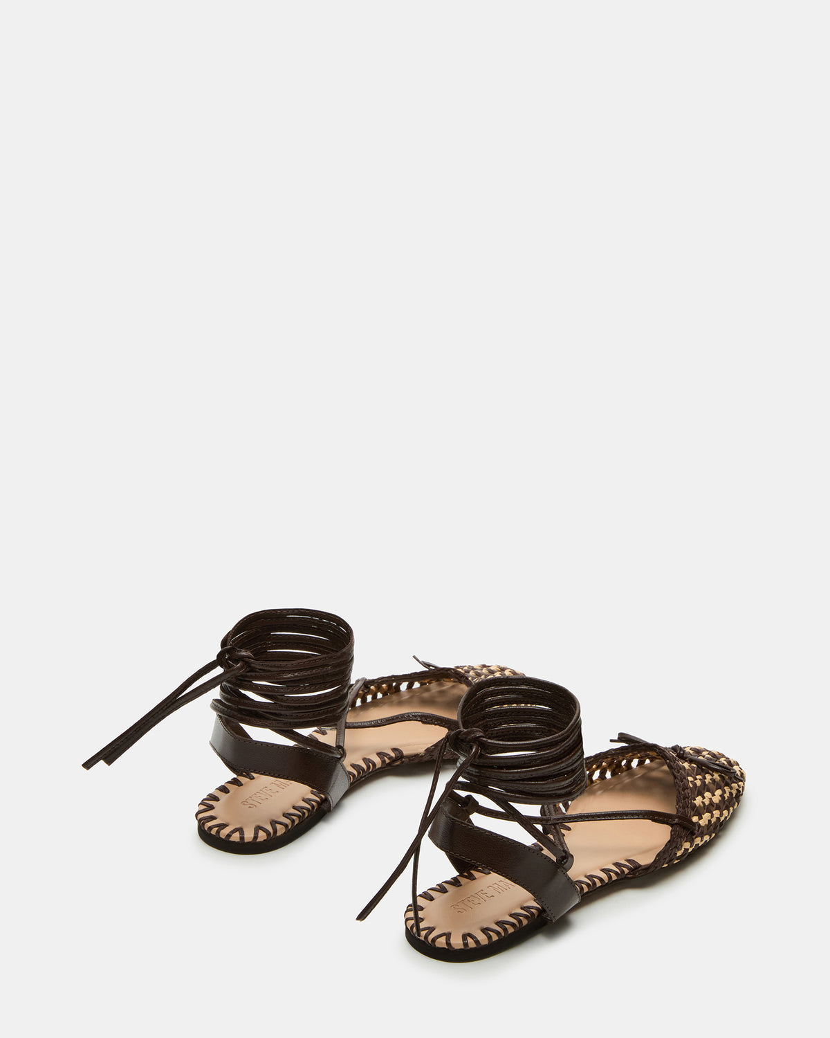 Steve Madden GOSSAMER Brown Leather Women's Woven Lace-Up Ballet Flat
