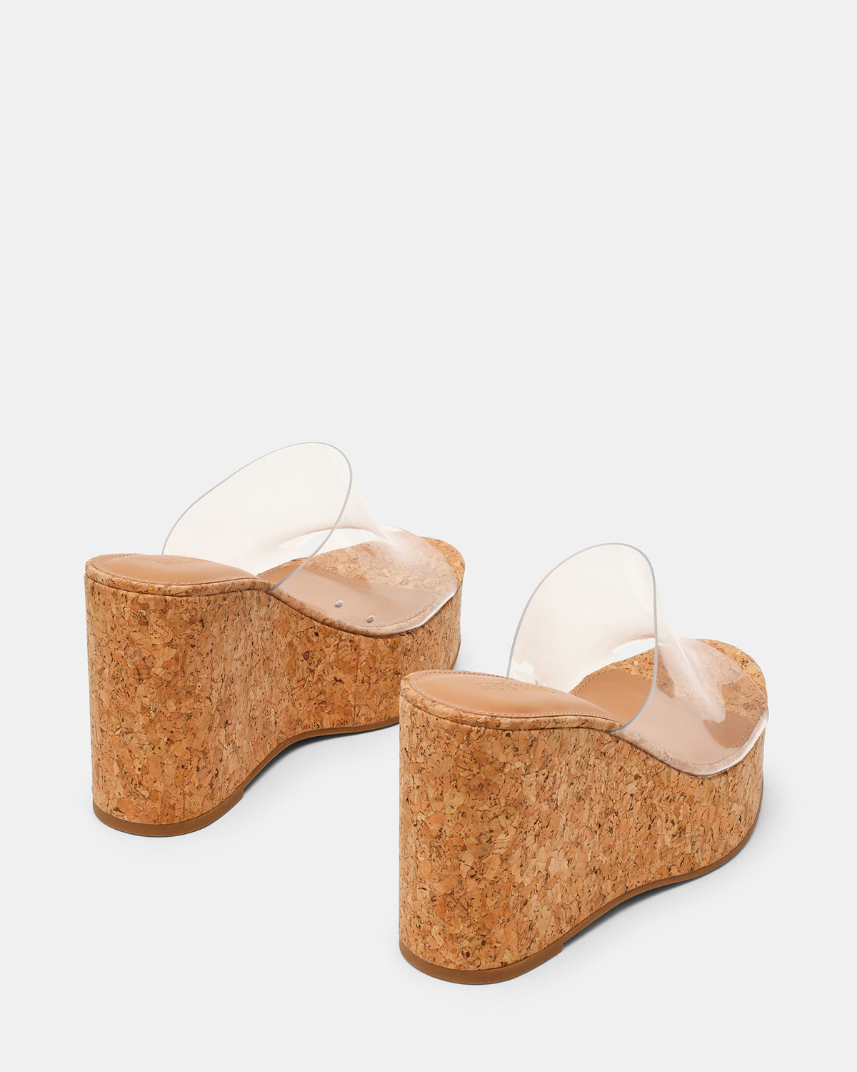 Steve Madden CASSI Cork Clear Platform Raffia Wedge Women's Sandal