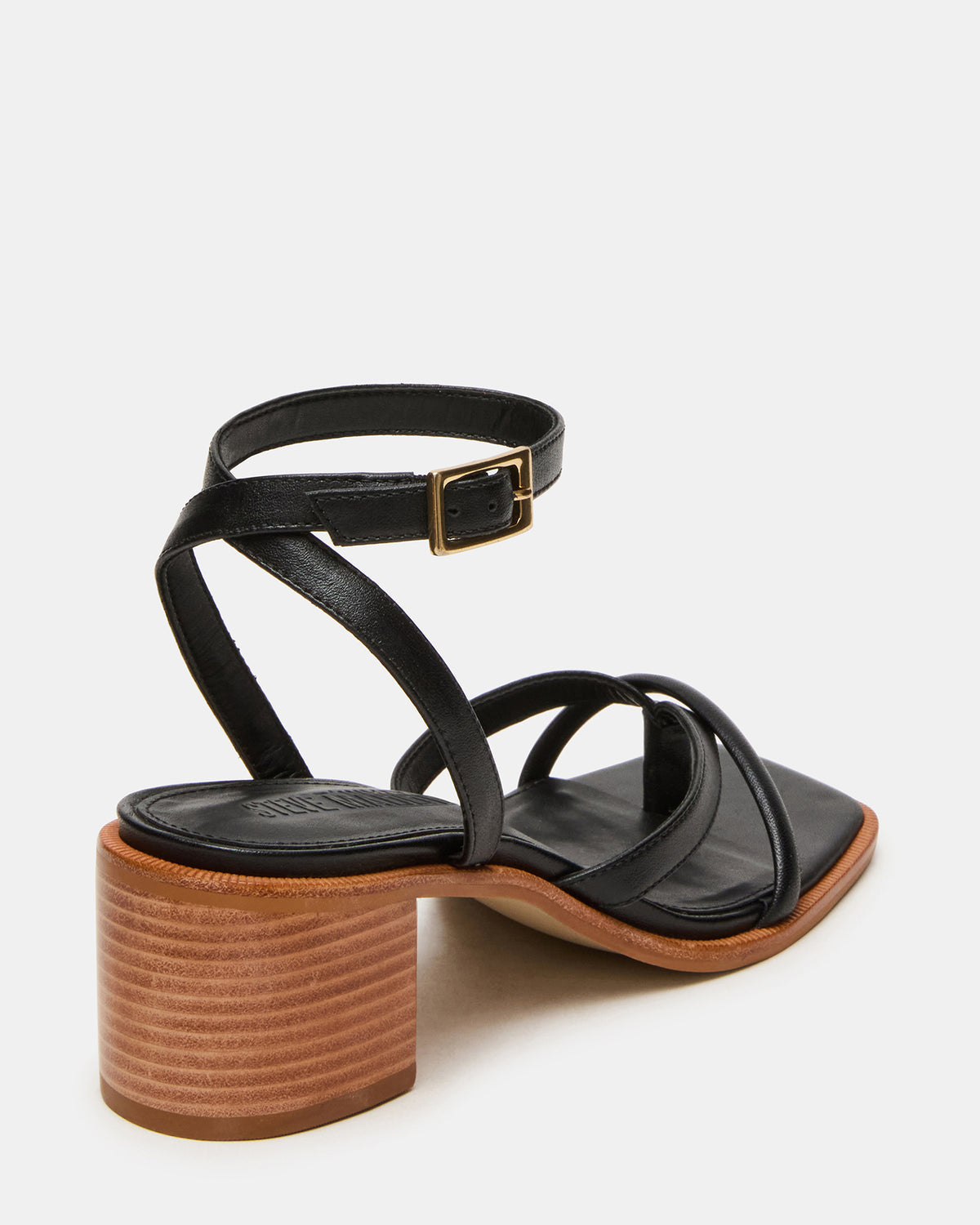 Steve Madden TILLY Black Leather Square-Toe Block Heel Strappy Women's Sandal