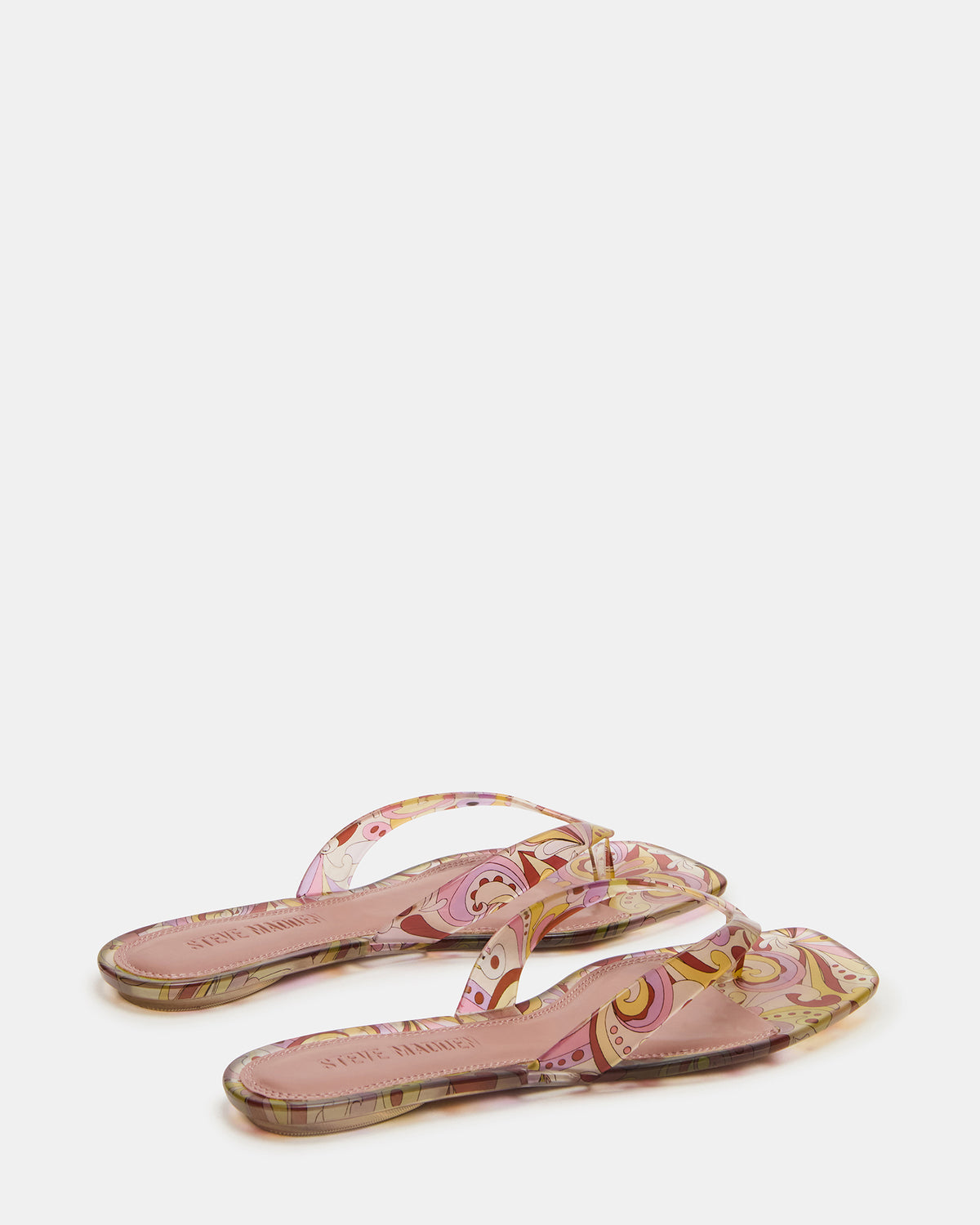 Steve Madden TRELLA Jelly Pink Print Square-Toe Thong Women's Sandal