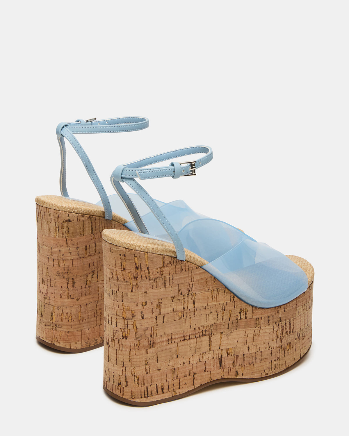 Steve Madden SINAI Light Blue Square-Toe Platform Wedge Strappy Women's Sandal