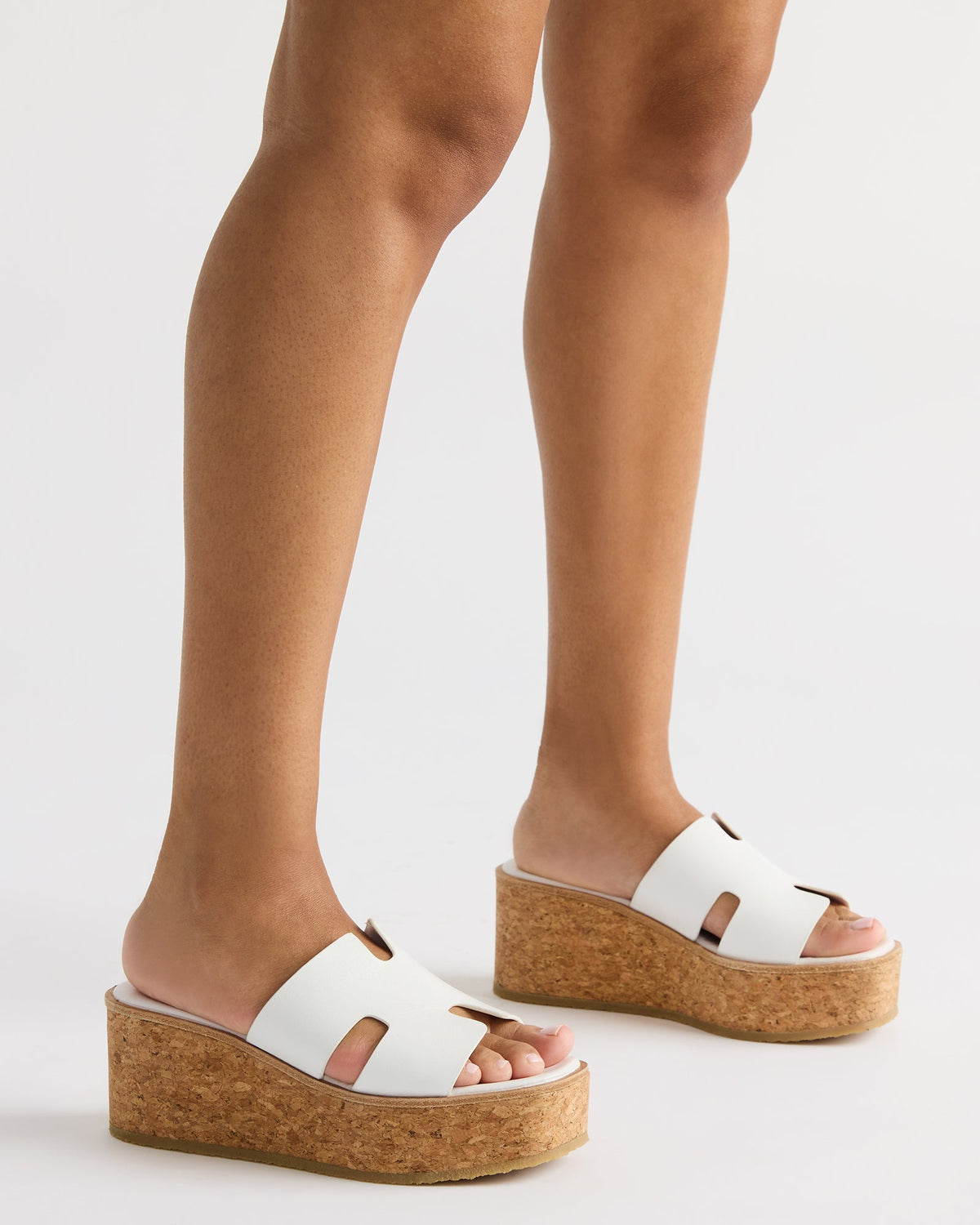 Steve Madden HARMONY Black Leather Wedge Mule Cork Platform Women's Sandal