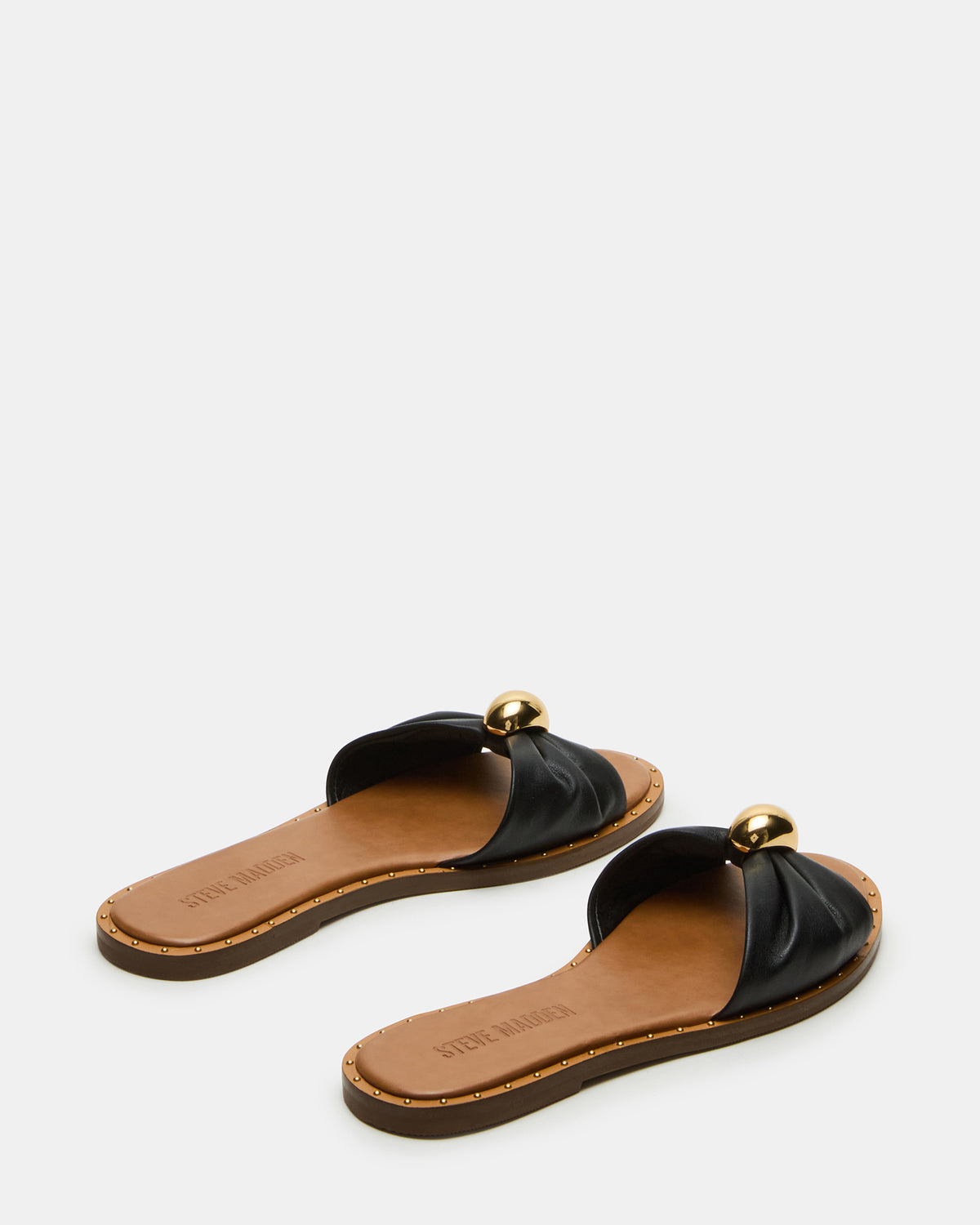 Steve Madden DIPSY Black Leather Slide Rounded Toe Women's Sandal