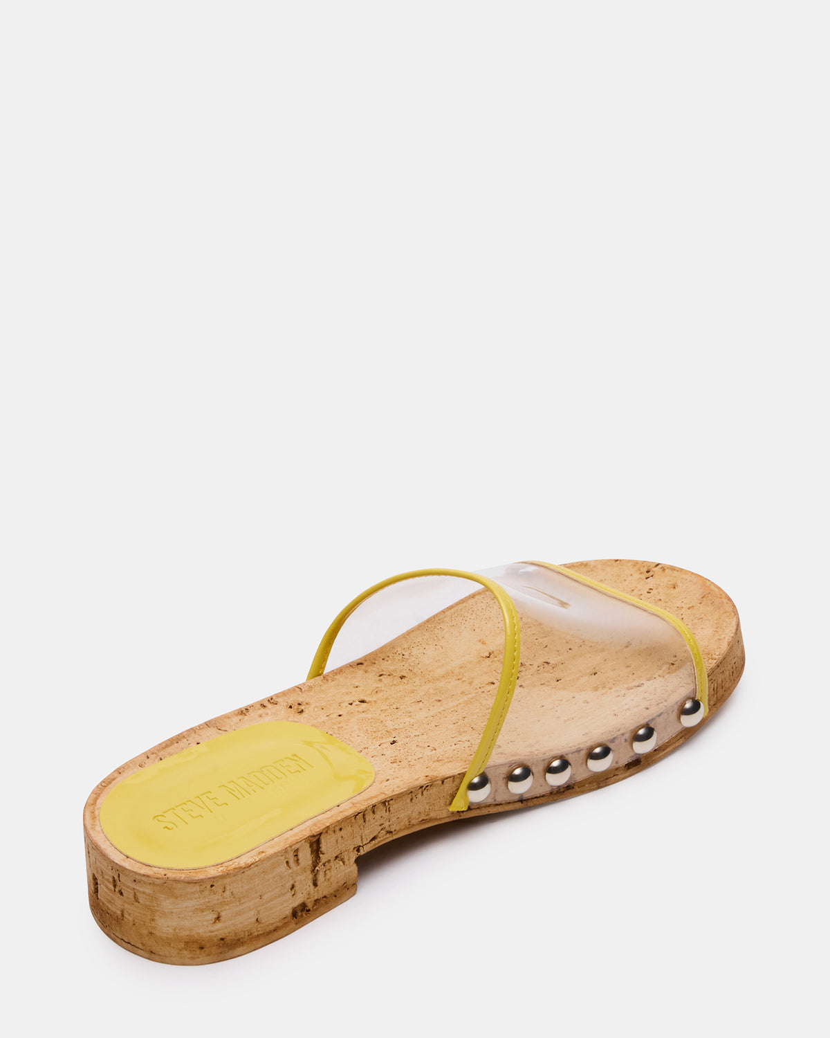 Steve Madden CLEMENT Yellow Wood Bottom Slide Mule Studded Women's Sandal