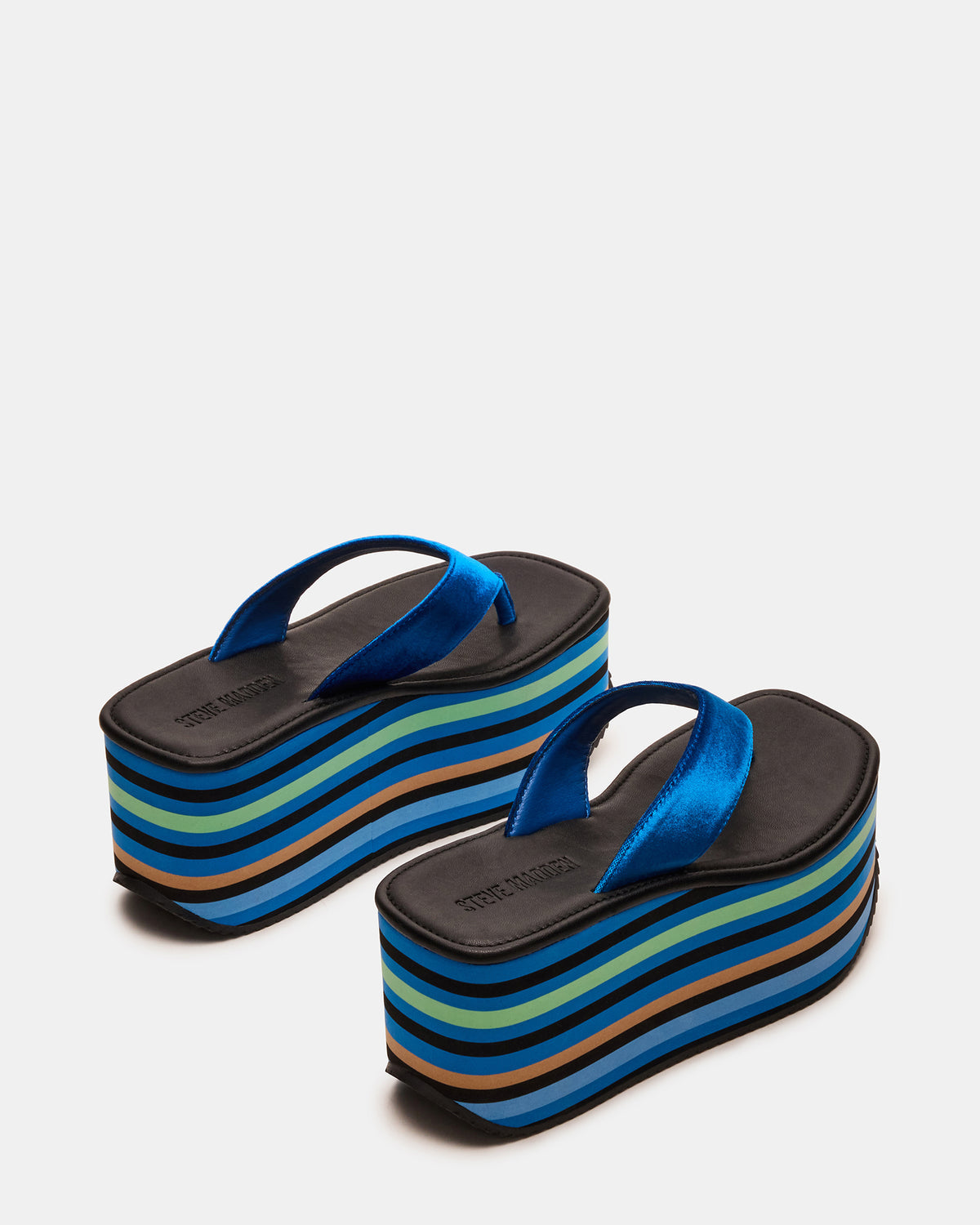 Steve Madden SEVILLA Blue Multi Thong Platform Chunky Flatform Square-Toe Women's Sandal