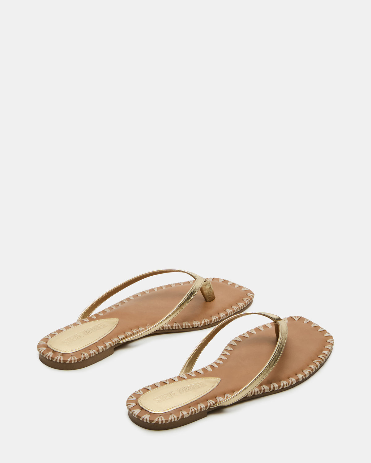 Steve Madden MARELLA Gold Leather Women's Thong Square-Toe Sandal