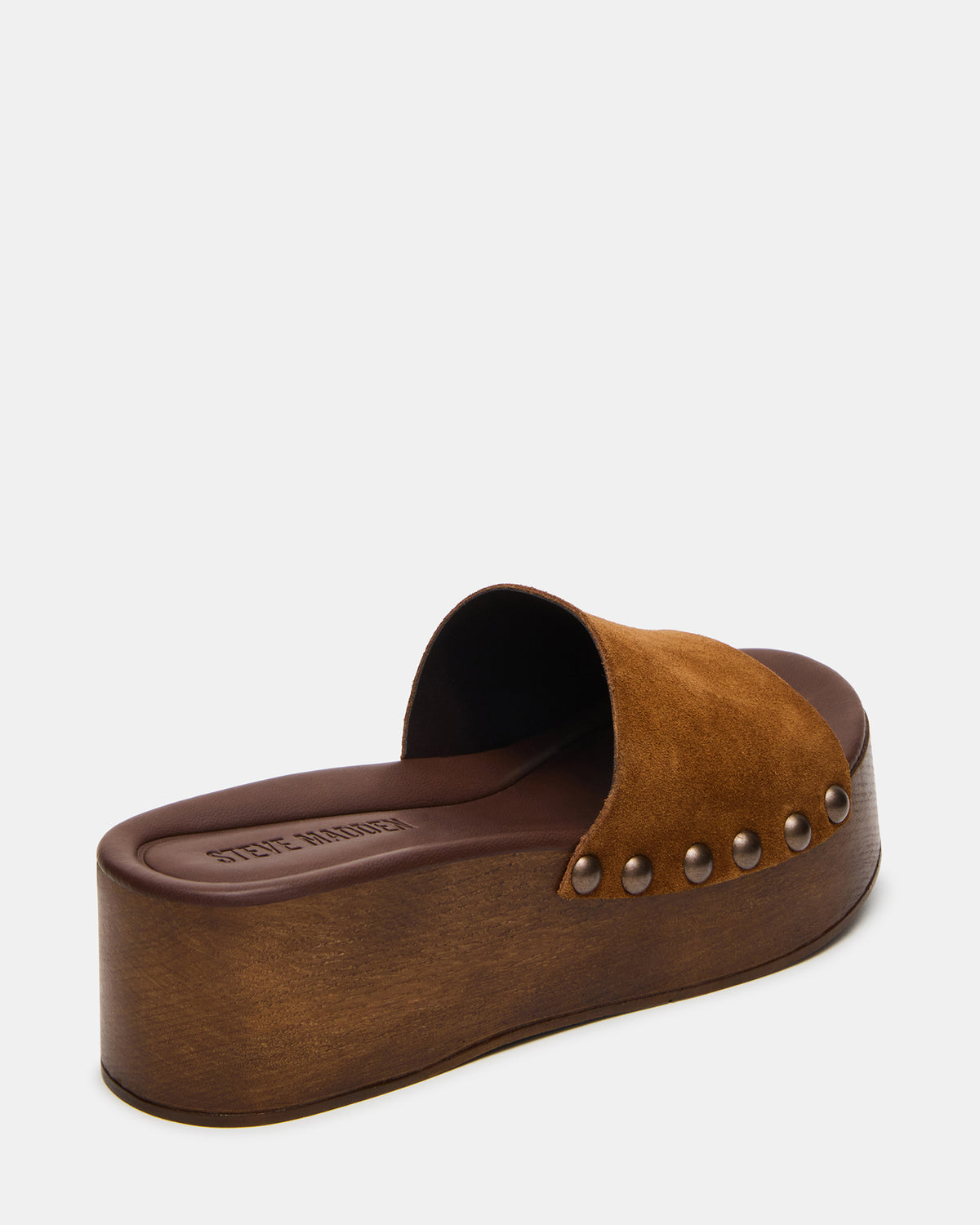 Steve Madden CONGA Tan Suede Platform Wood Bottom Slide Women's Sandal