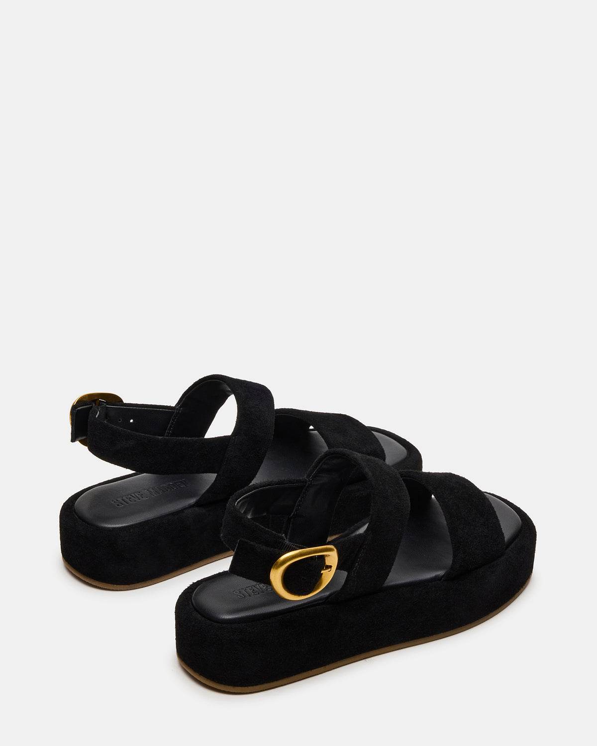 Steve Madden BARONI Black Suede Square-Toe Platform Women's Sandals