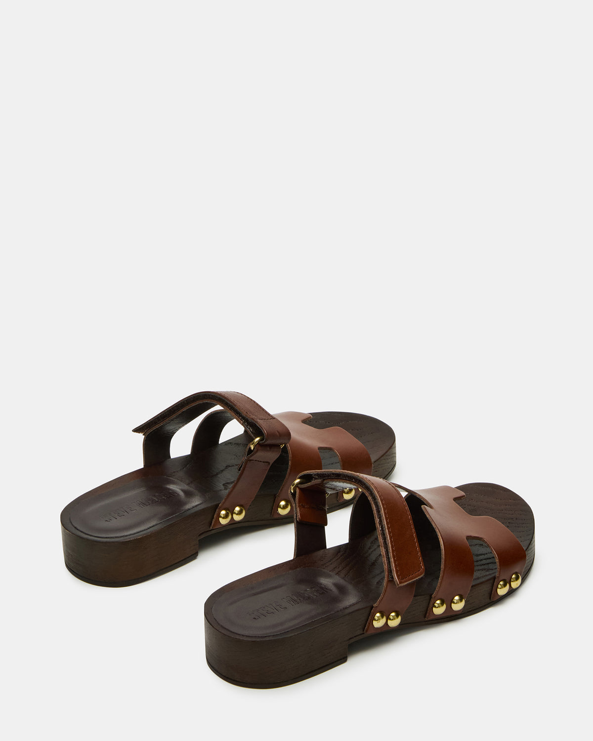 Steve Madden CANAL Brown Leather Wood Bottom Slide Women's Sandal