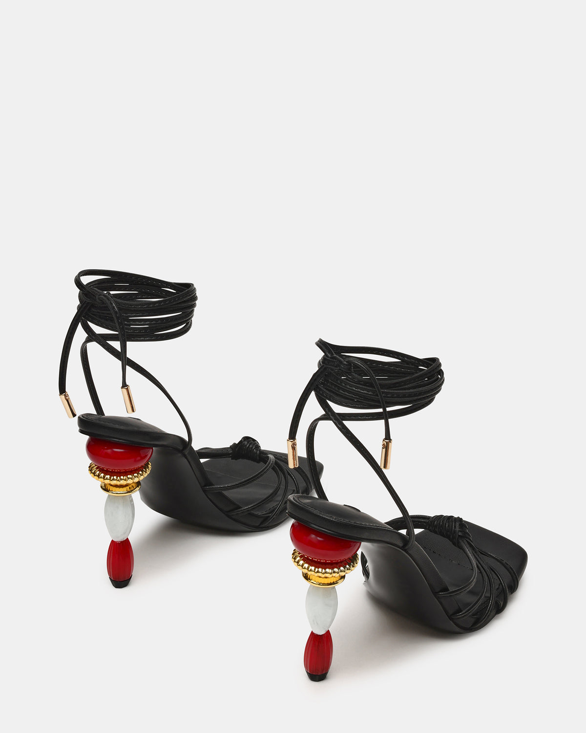 Steve Madden SOLENA Black Strappy Leg-Tie Square-Toe Women's Sculptured Heel