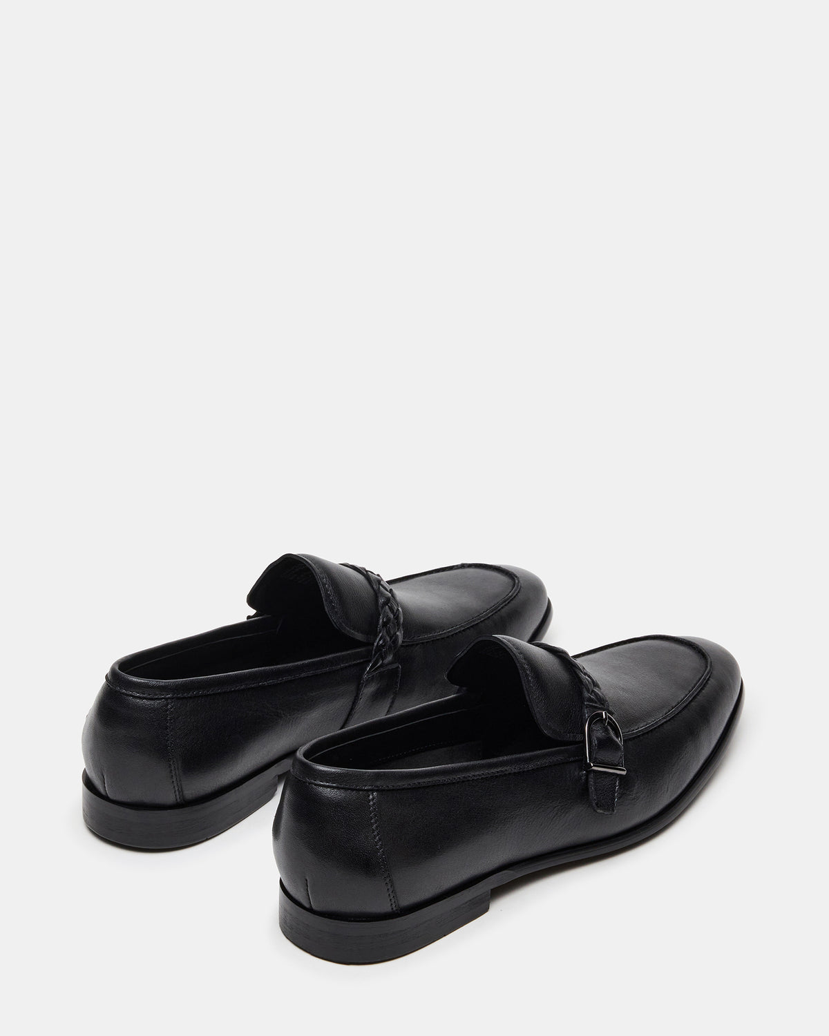 Steve Madden CHAPLIN Black Leather Woven-Strap Buckle Slip-On Men's Loafer