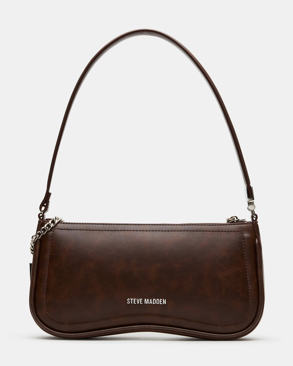 Steve Madden ANGEL Bag Brown Distressed Top-Zipper Structured Shoulder Strap Handbag
