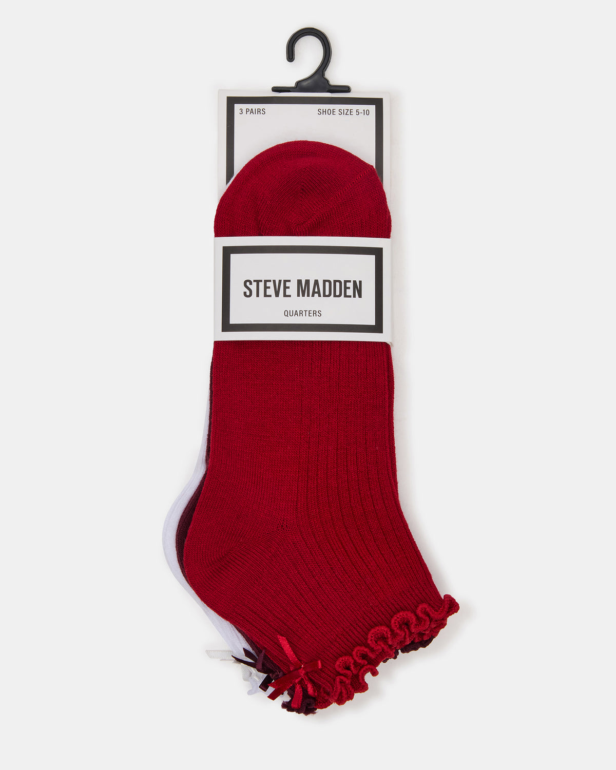 Steve Madden 3 PACK MELODY LETTUCE EDGE BOW SOCKS RED MULTI Women's Bow Anklet Socks