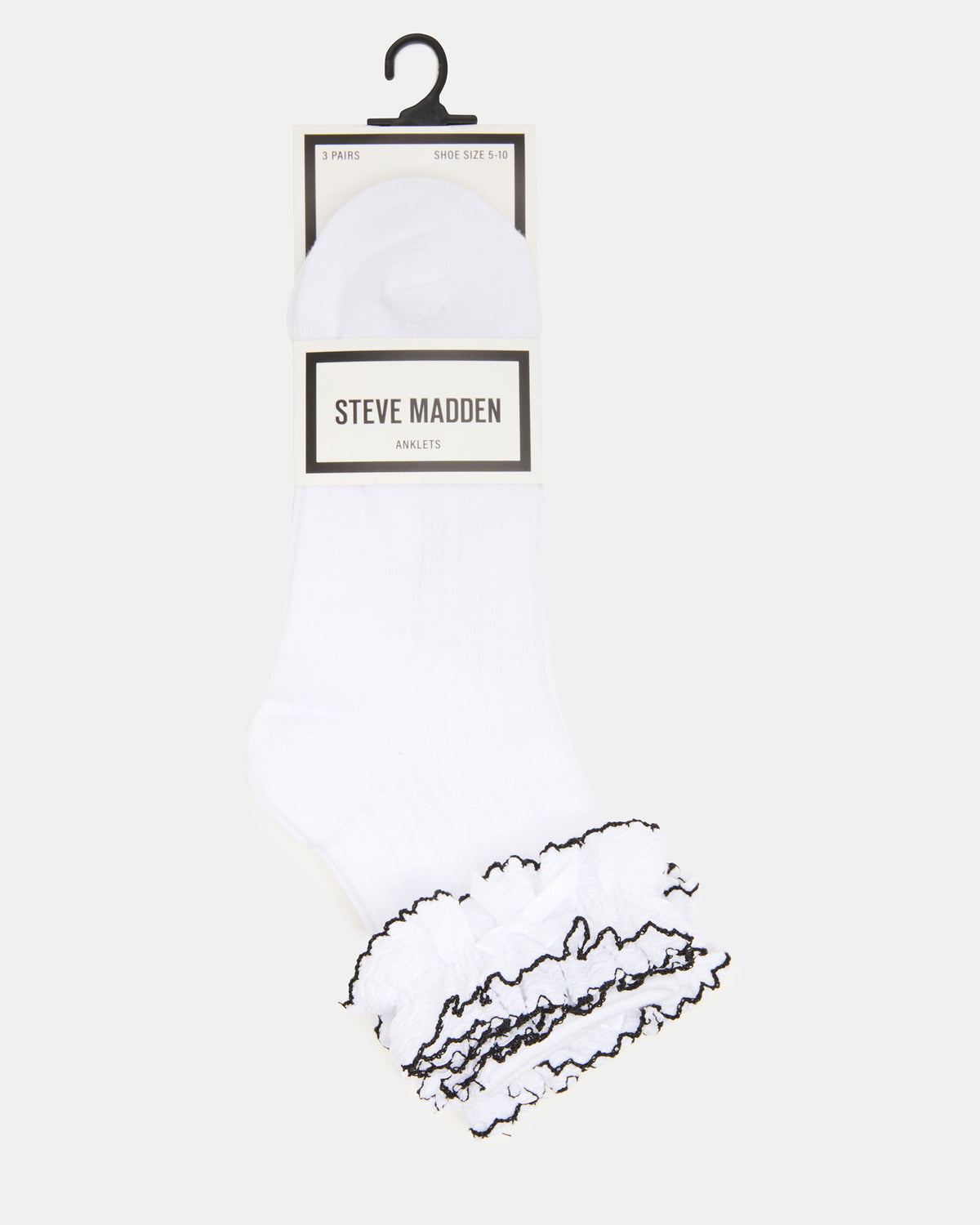 Steve Madden 2 PACK AVA RUFFLE SOCKS WHITE Women's Double Ruffle Edge Anklet Socks