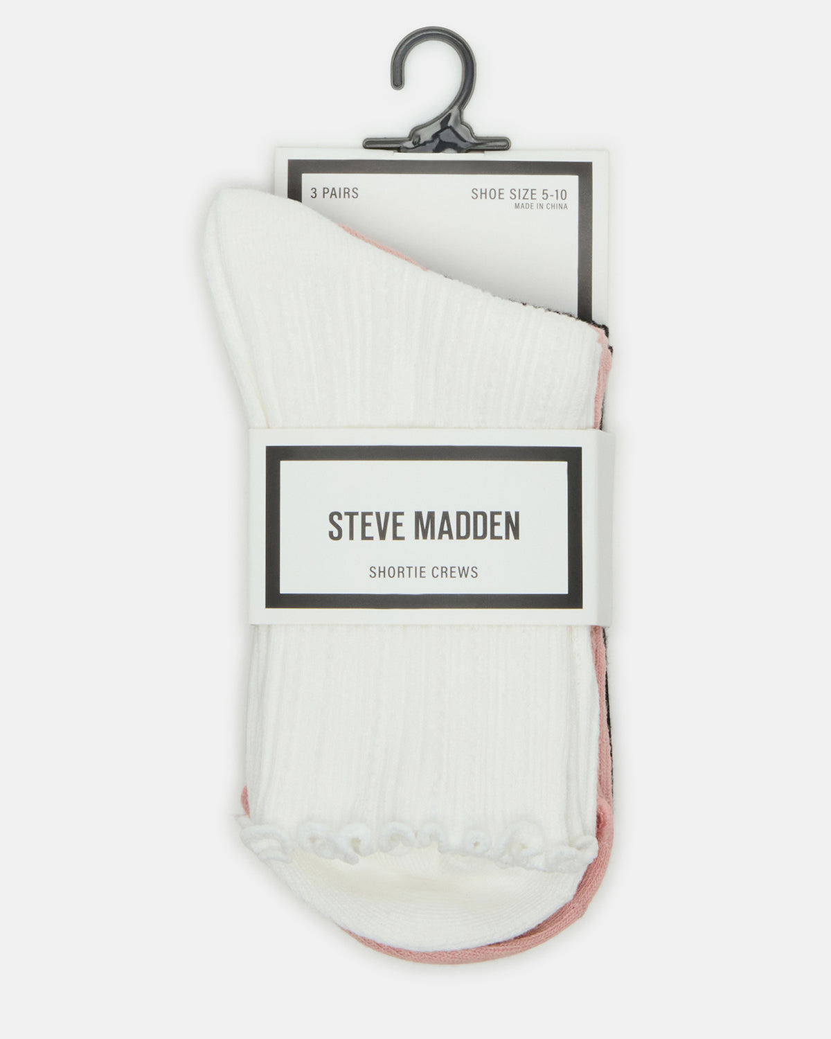 Steve Madden 3 Pack Lettuce Edge Ribbed Women's Anklet Socks Multi