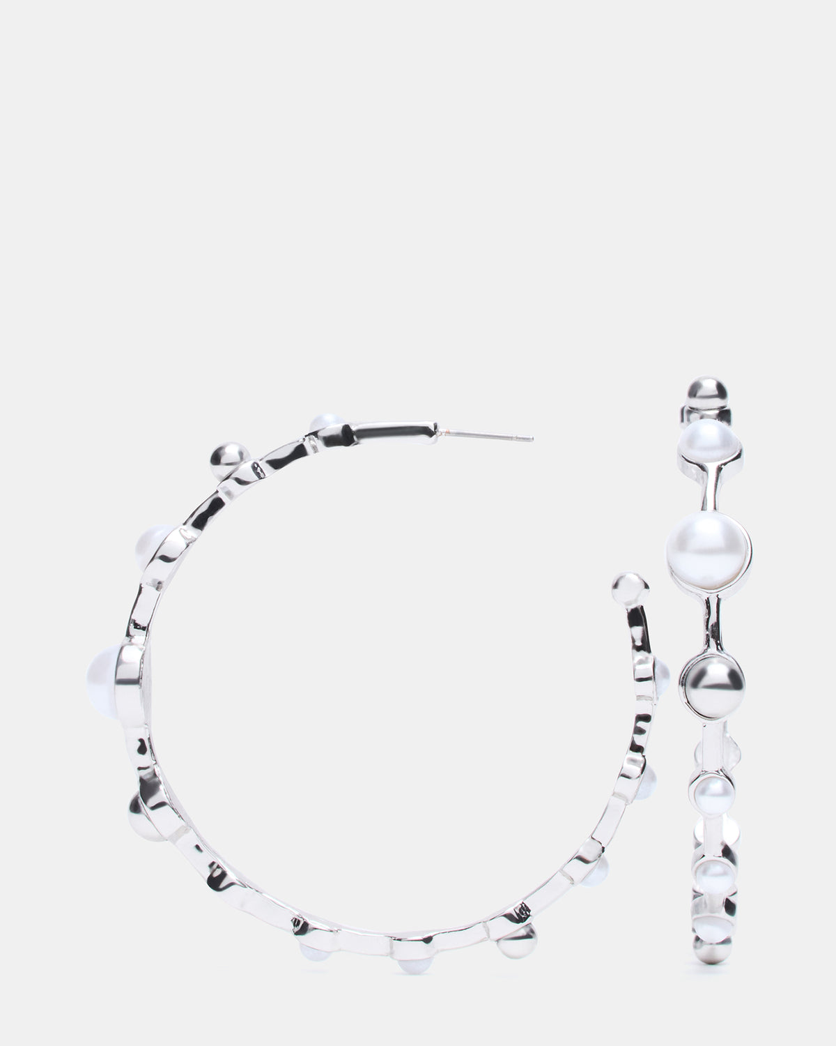 Steve Madden PEARL HOOP EARRINGS SILVER Women's Pearl Embellished Hoop Earrings