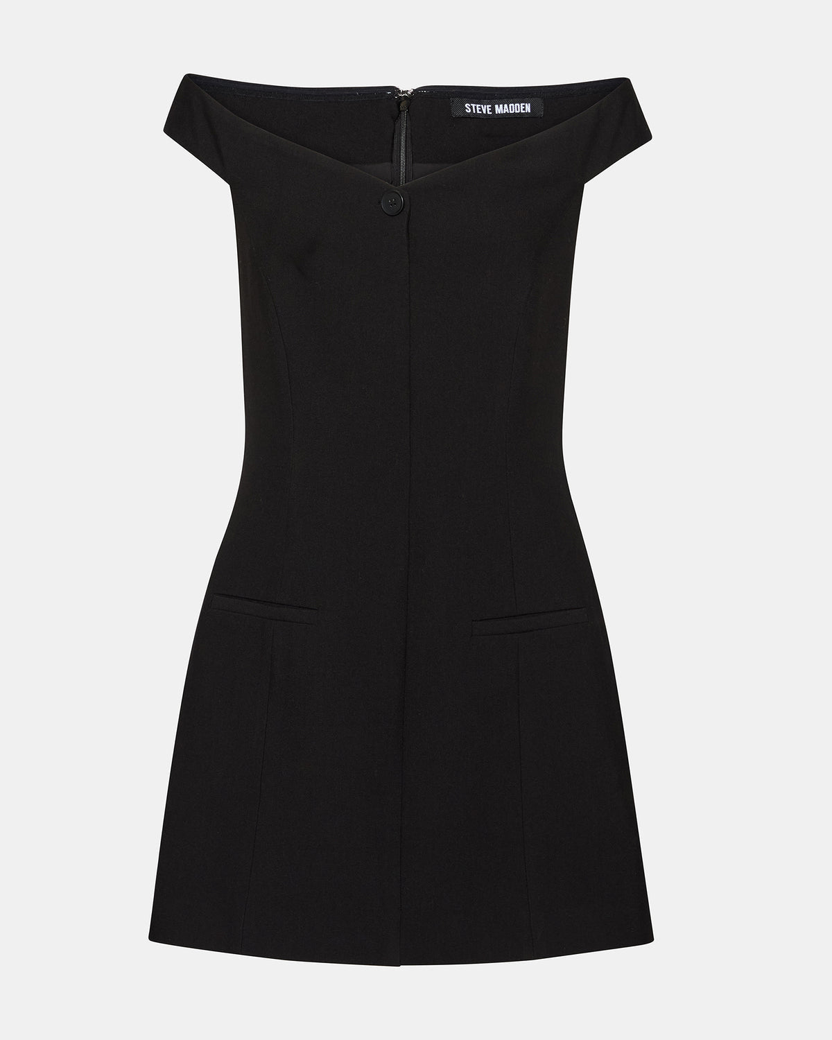 Steve Madden YANA Black Off-The-Shoulder Pleated Women's Dress